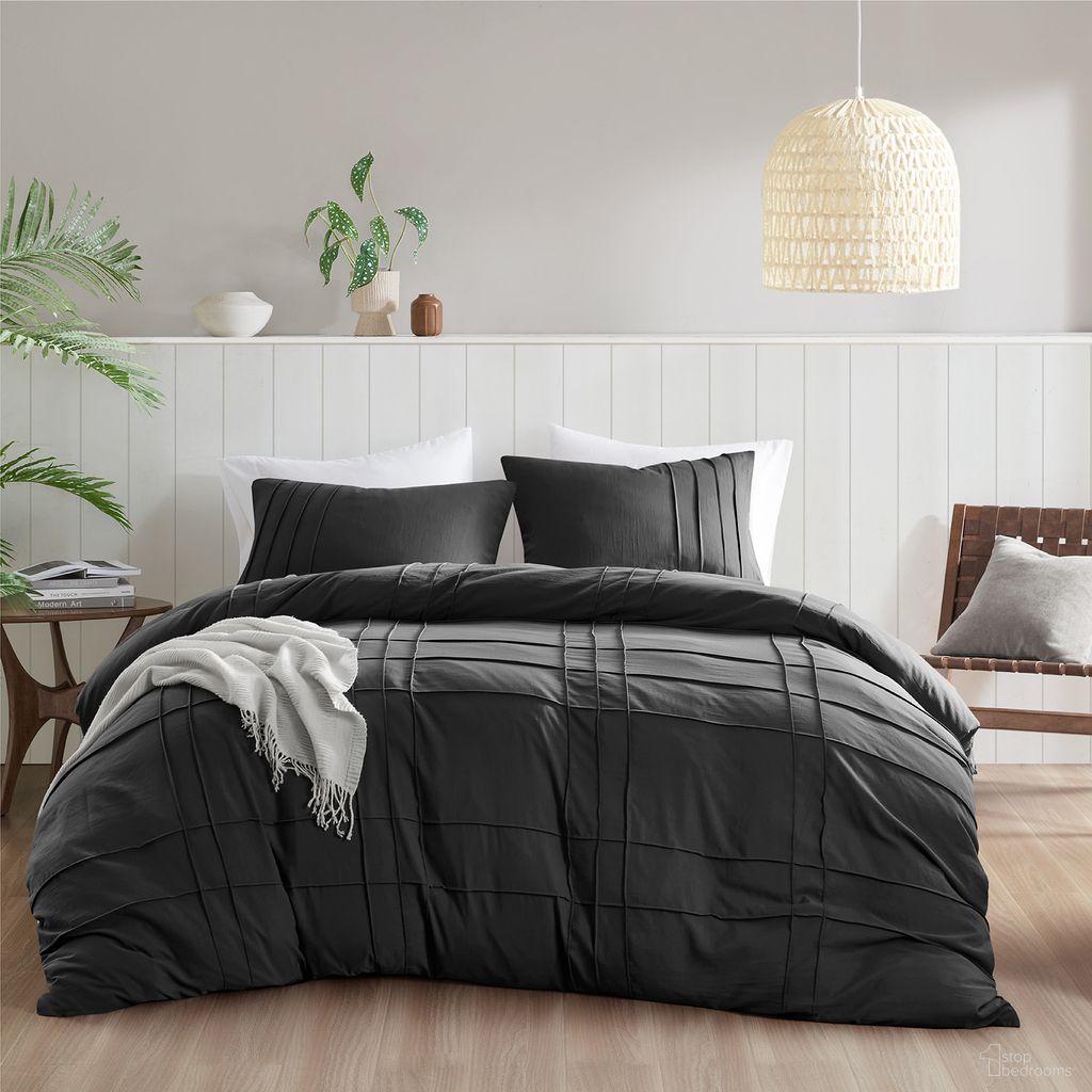 Porter Soft Washed Pleated Duvet Cover Set In Black