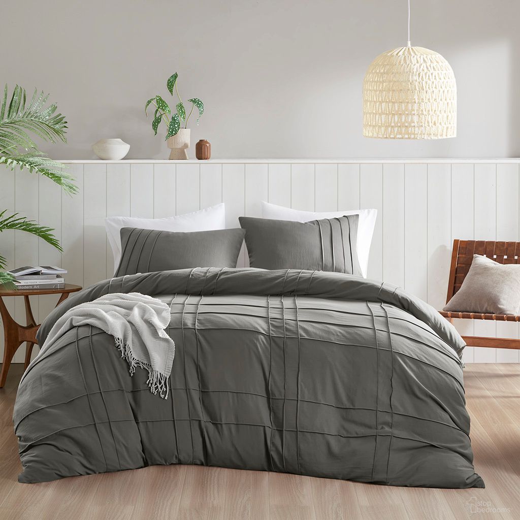 The appearance of Porter Soft Washed Pleated Duvet Cover Set In Grey designed by Olliix in the modern / contemporary interior design. This grey piece of furniture  was selected by 1StopBedrooms from Porter Collection to add a touch of cosiness and style into your home. Sku: AM12-0422. Material: Microfiber. Bed Size: Full.