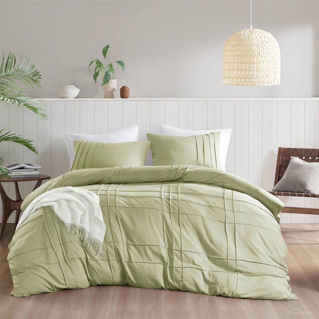 Porter Soft Washed Pleated Duvet Cover Set In Sage
