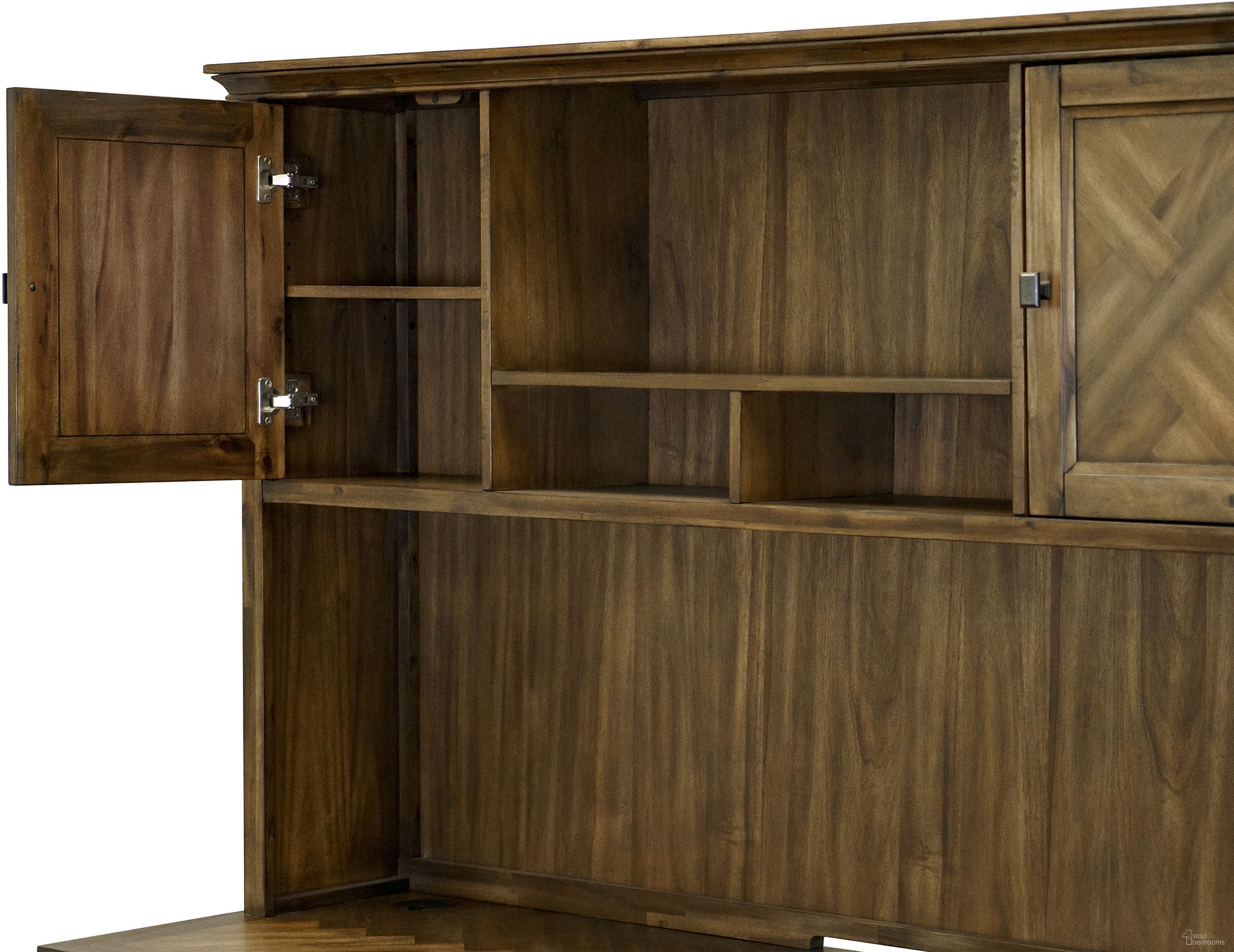 The appearance of Porter Traditional Wood Hutch with Doors In Brown designed by Martin Furniture in the traditional interior design. This brown piece of furniture  was selected by 1StopBedrooms from Porter Collection to add a touch of cosiness and style into your home. Sku: IMPR682. Material: Wood.