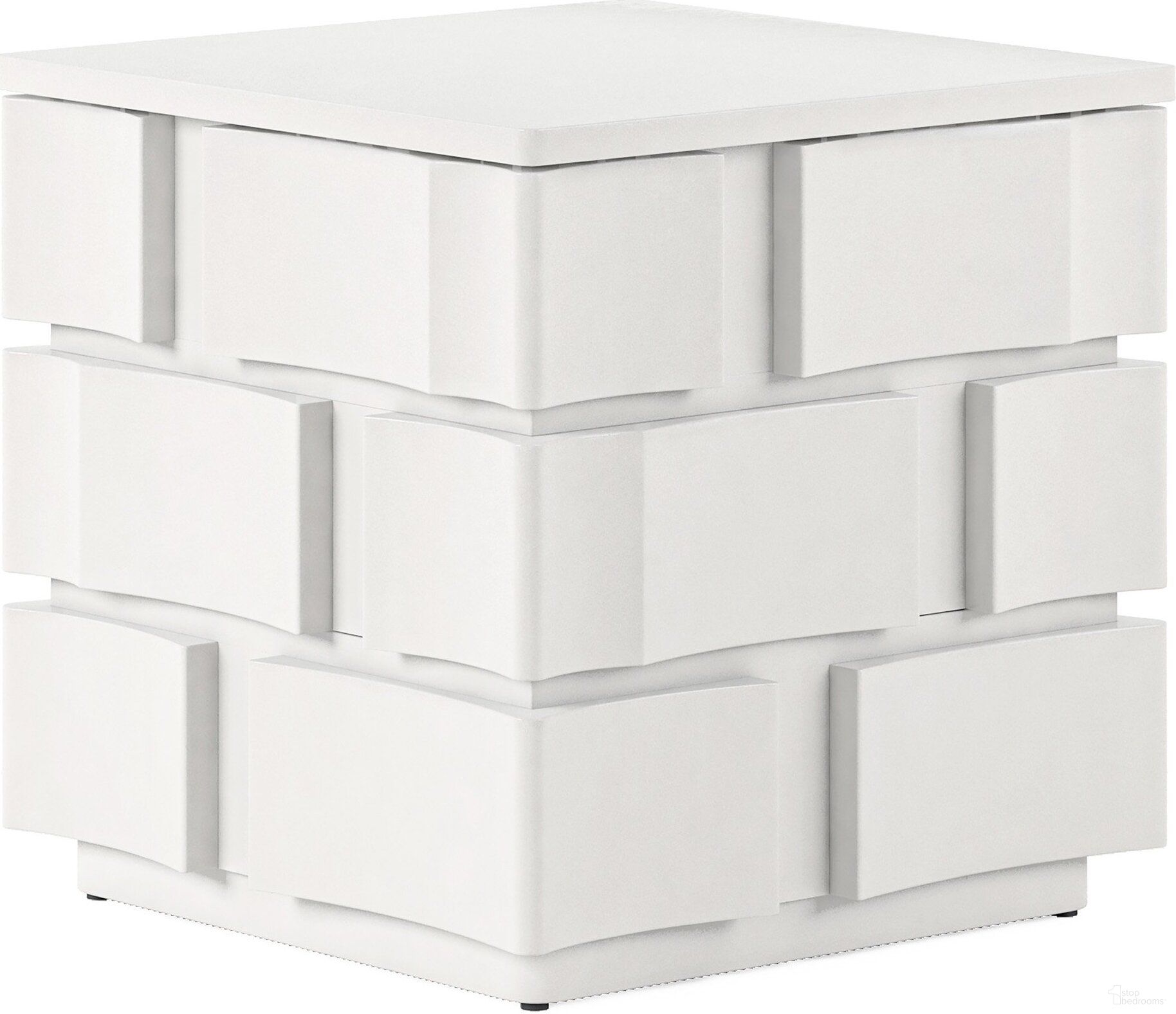 The appearance of Portico Chairside Table In White designed by A.R.T. in the modern / contemporary interior design. This white piece of furniture  was selected by 1StopBedrooms from Portico Collection to add a touch of cosiness and style into your home. Sku: 323304-3317. Material: Parawood.