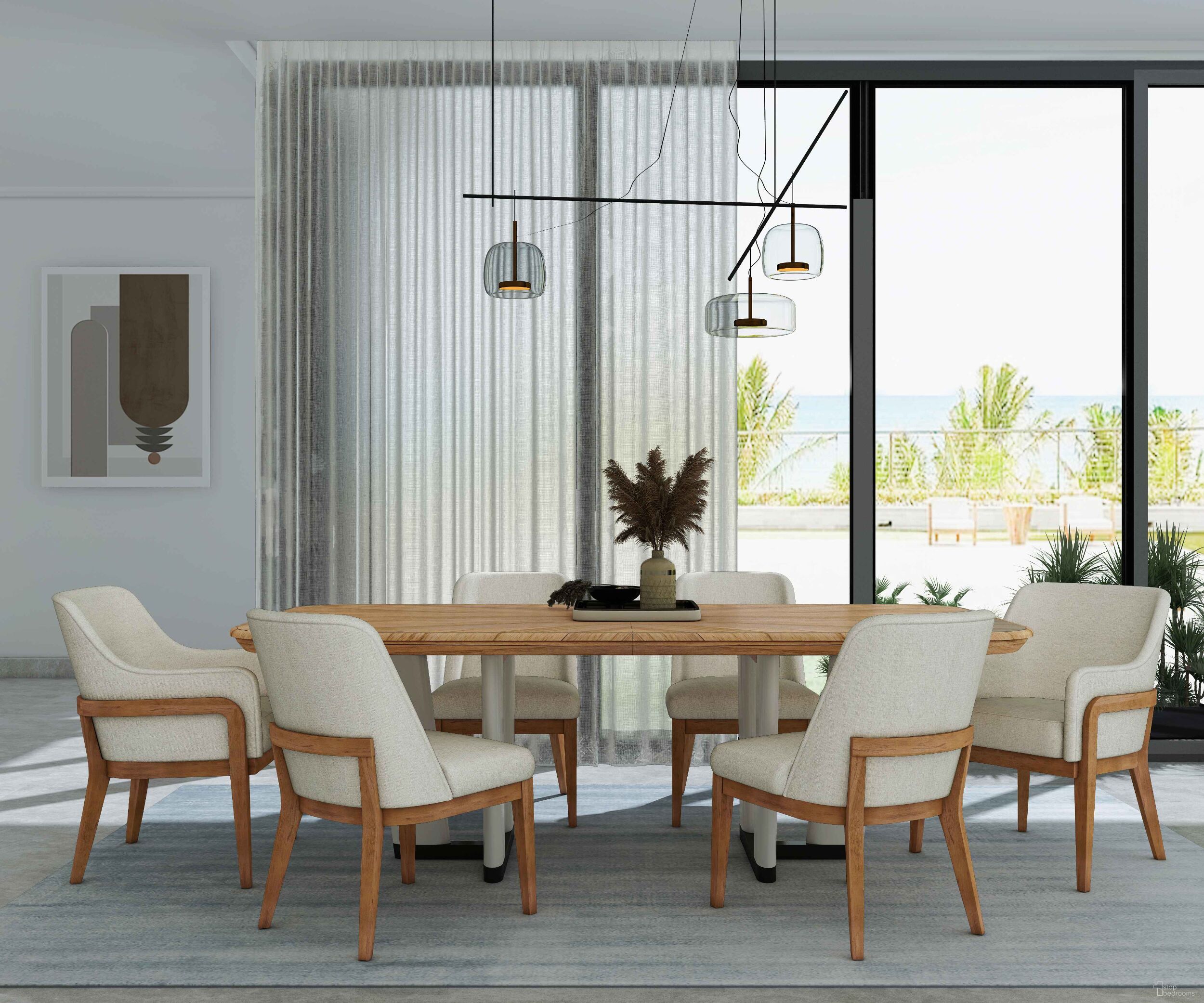 The appearance of Portico Rectangular Dining Set In Brown designed by A.R.T. in the modern / contemporary interior design. This brown piece of furniture  was selected by 1StopBedrooms from Portico Collection to add a touch of cosiness and style into your home. Sku: 323221-3351;323204-3335. Table Base Style: Double Pedestal. Table Top Shape: Rectangular. Size: 44" x 110". Material: Parawood.