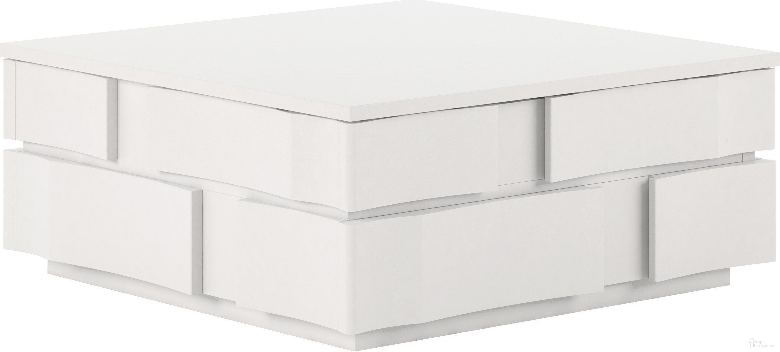 The appearance of Portico Square Cocktail Table In White designed by A.R.T. in the modern / contemporary interior design. This white piece of furniture  was selected by 1StopBedrooms from Portico Collection to add a touch of cosiness and style into your home. Sku: 323301-3317. Material: Parawood.