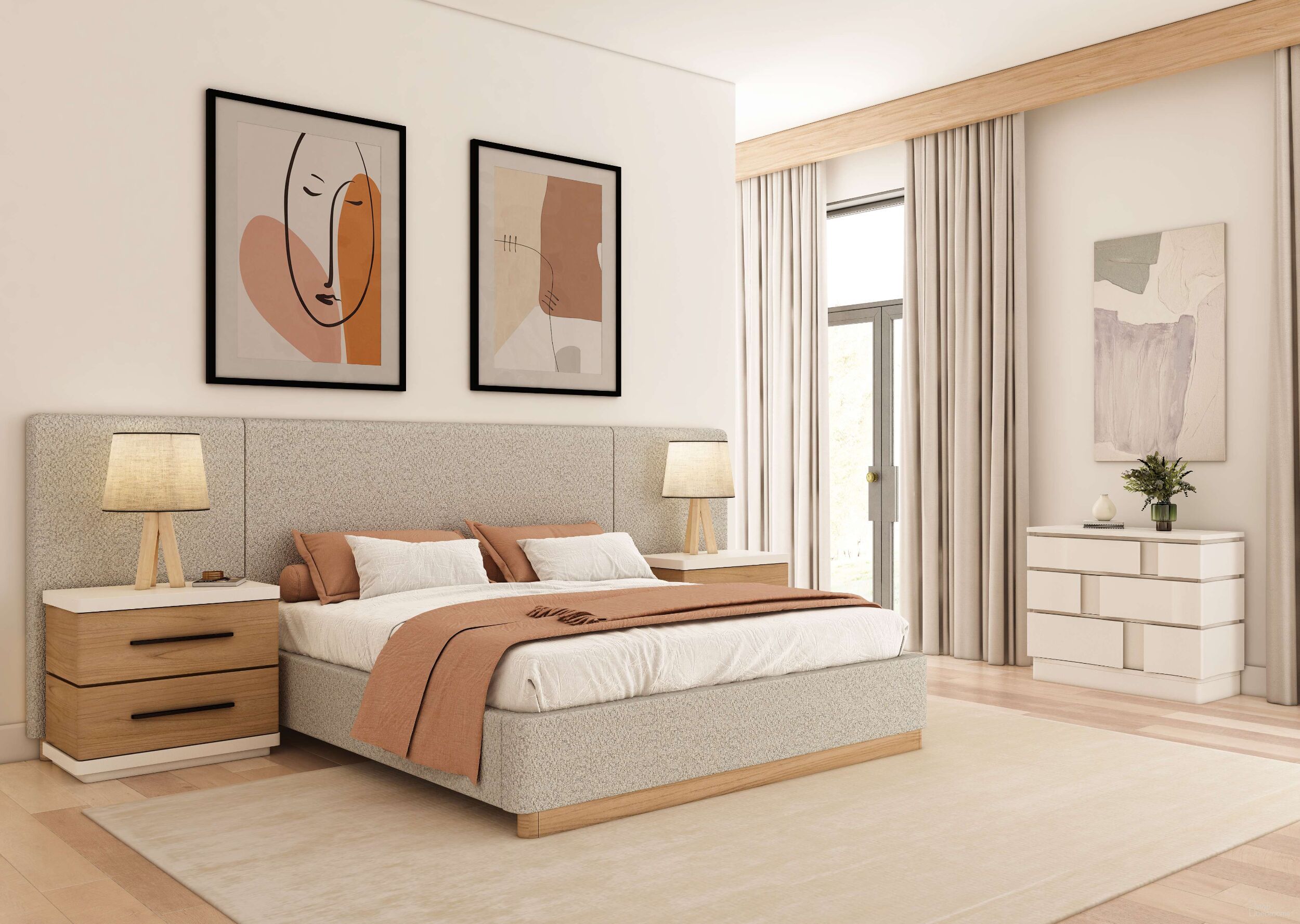 The appearance of Portico Upholstered Bedroom Set with End Panel In Brown designed by A.R.T. in the modern / contemporary interior design. This brown piece of furniture  was selected by 1StopBedrooms from Portico Collection to add a touch of cosiness and style into your home. Sku: 323125-3335HB;323125-3335FB;323125-3335RS;323125-3335EP;323140-3351. Bed Size: Queen. Material: Parawood. Bed Type: Upholstered Bed.