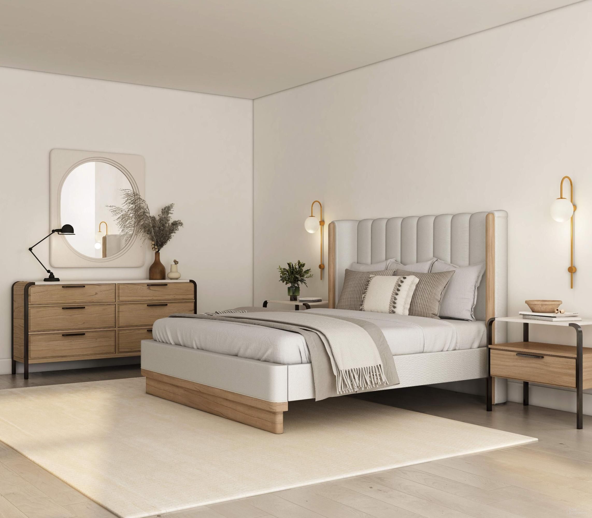 Portico Upholstered Shelter Bedroom Set In White