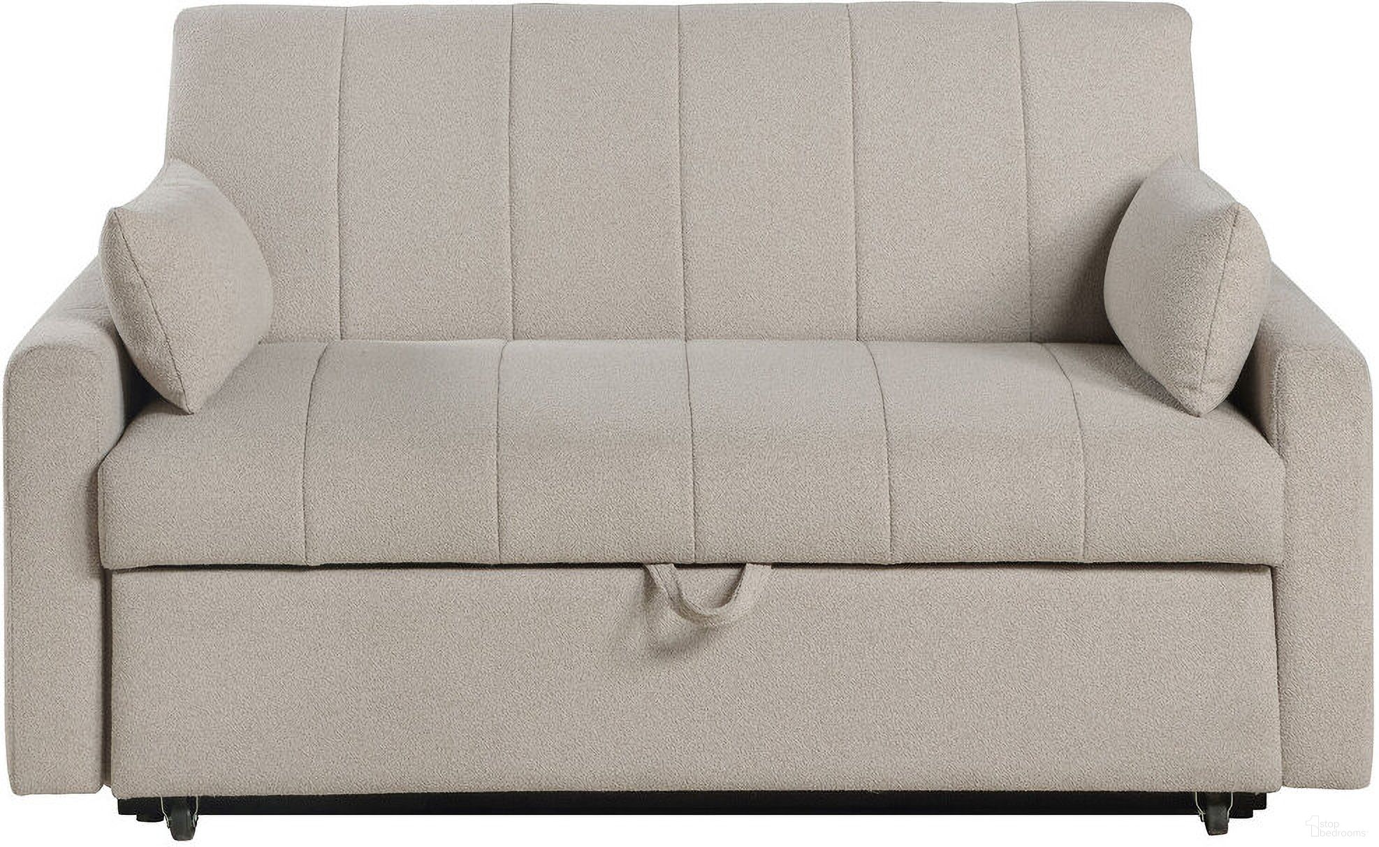 The appearance of Portland Boucle Upholstered Sleeper Sofa Bed In Latte designed by Coaster in the transitional interior design. This latte piece of furniture was selected by 1StopBedrooms from Portland Collection to add a touch of cosiness and style into your home. Sku: 350142. Material: Polyester.
