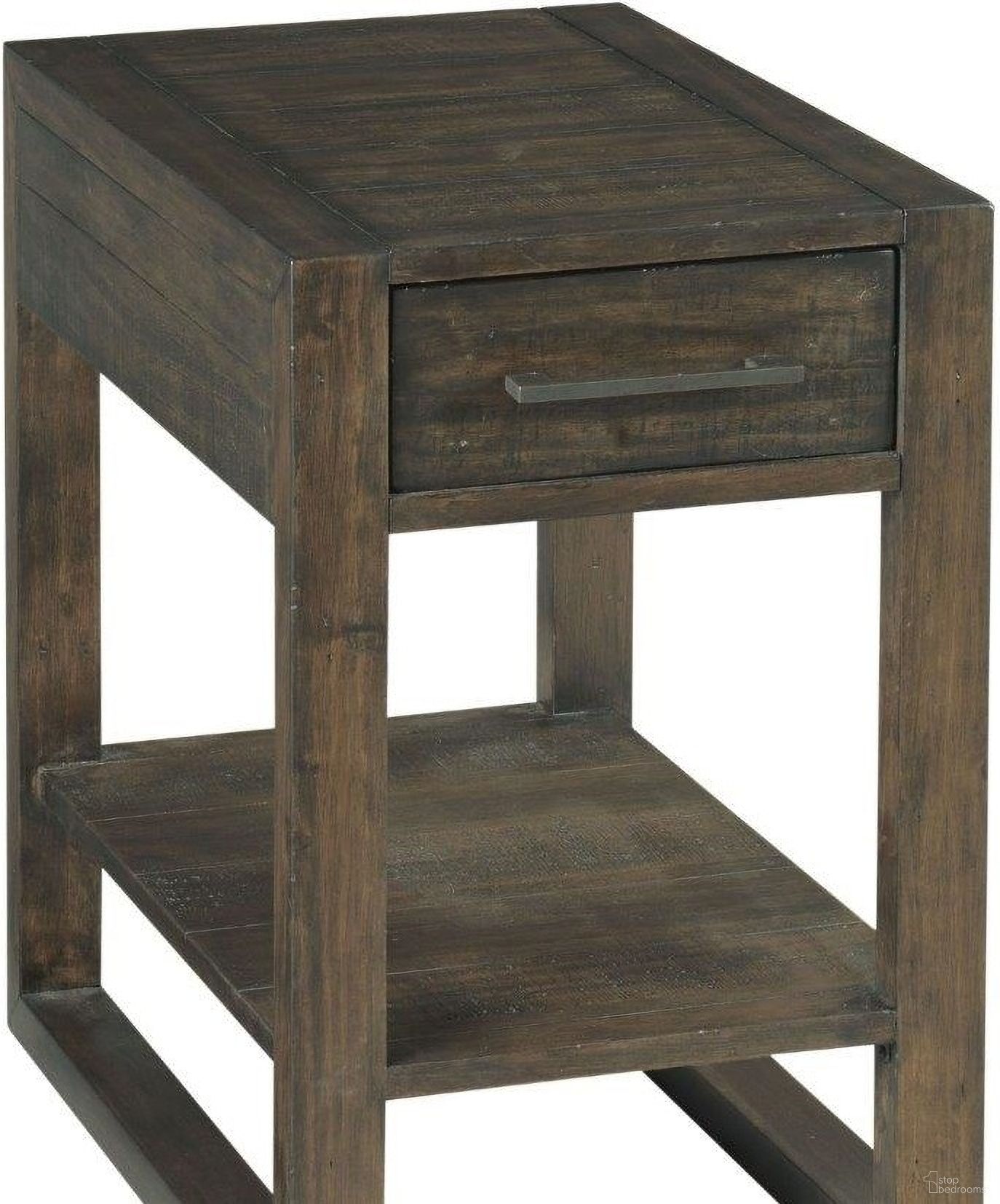 The appearance of Portman Raw Umber Charging Chairside Table designed by Hammary in the transitional interior design. This brown piece of furniture  was selected by 1StopBedrooms from Portman Collection to add a touch of cosiness and style into your home. Sku: 989-916. Material: Wood.