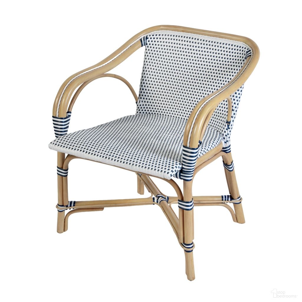 The appearance of Portofino 18.75" Rattan Arm Chair In White and Navy designed by Butler Specialty Company in the coastal interior design. This white and navy piece of furniture was selected by 1StopBedrooms from Portofino Collection to add a touch of cosiness and style into your home. Sku: 6285291. Material: Rattan. Chair Type: Arm Chair.