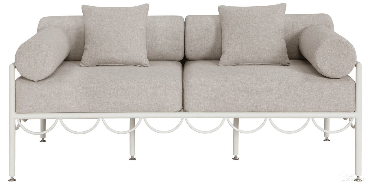 The appearance of Portofino 69.75 Inch Fabric Upholstered Outdoor Patio Loveseat In Beige and White designed by Meridian in the modern / contemporary interior design. This beige/white piece of furniture was selected by 1StopBedrooms from Portofino Collection to add a touch of cosiness and style into your home. Sku: 55032Beige-L. Material: Polyester.