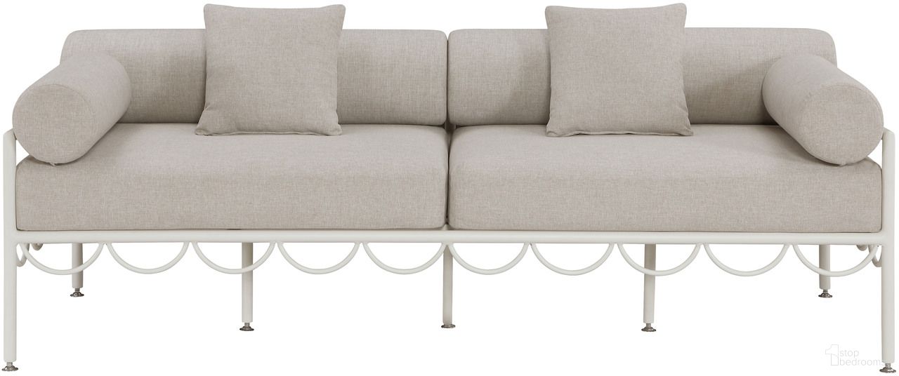 The appearance of Portofino 85.75 Inch Fabric Upholstered Outdoor Patio Sofa In Beige and White designed by Meridian in the modern / contemporary interior design. This beige/white piece of furniture was selected by 1StopBedrooms from Portofino Collection to add a touch of cosiness and style into your home. Sku: 55032Beige-S. Material: Polyester.