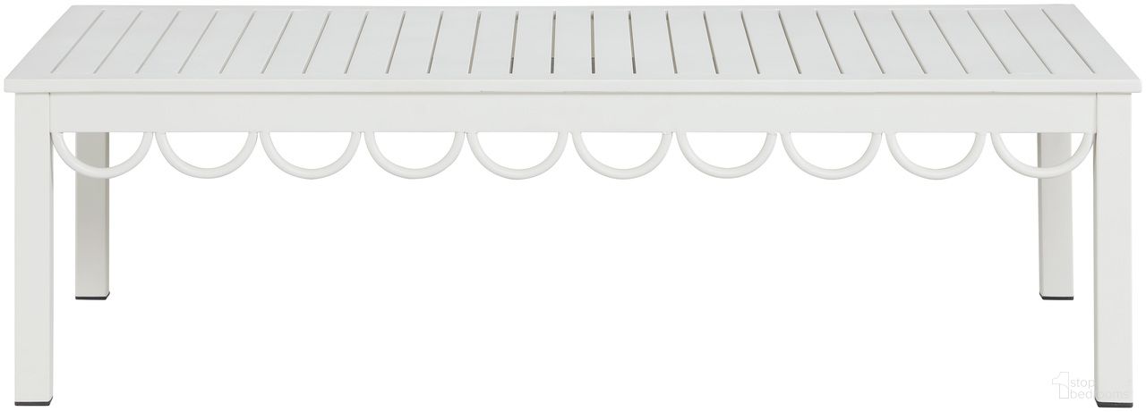 The appearance of Portofino Aluminum Outdoor Patio Coffee Table In White designed by Meridian in the modern / contemporary interior design. This white piece of furniture was selected by 1StopBedrooms from Portofino Collection to add a touch of cosiness and style into your home. Sku: 55032-CT. Material: Aluminum.