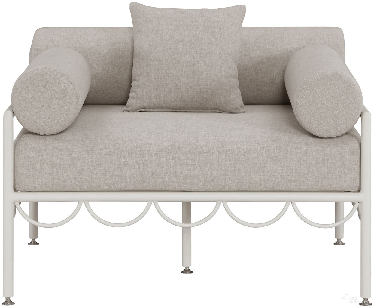 The appearance of Portofino Fabric Upholstered Outdoor Patio Chair In Beige and White designed by Meridian in the modern / contemporary interior design. This beige/white piece of furniture was selected by 1StopBedrooms from Portofino Collection to add a touch of cosiness and style into your home. Sku: 55032Beige-C. Material: Polyester.