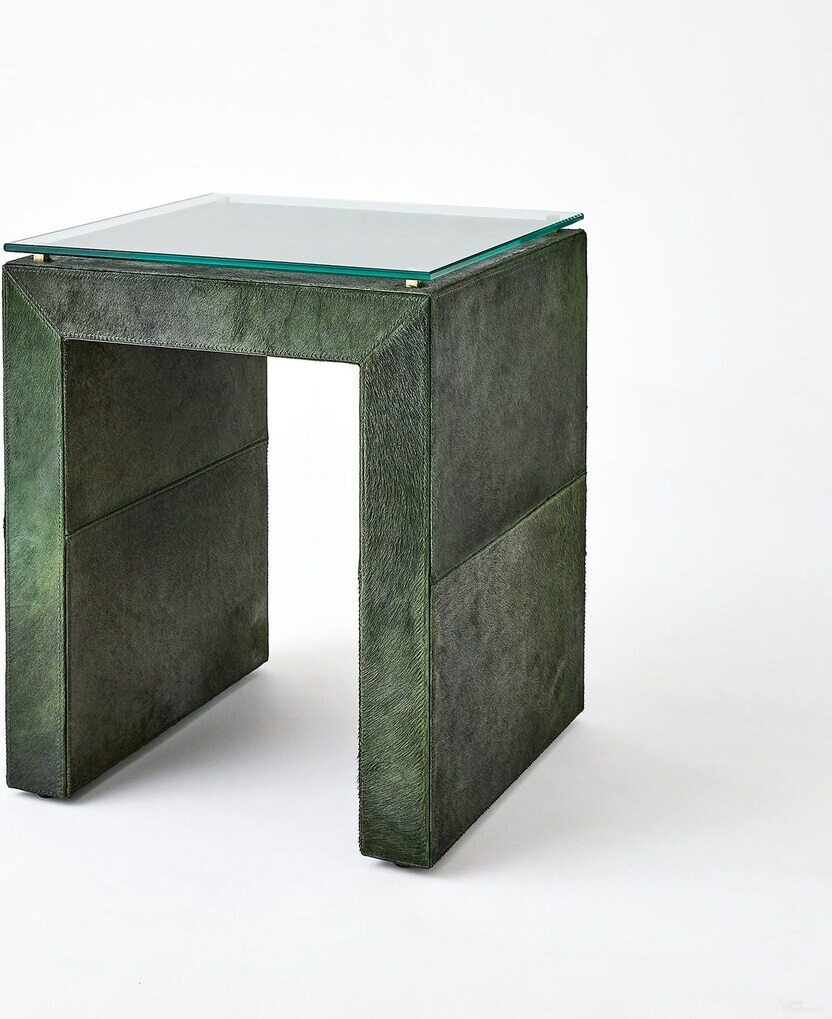 The appearance of Posh Hair-On-Hide Side Table In Green designed by Global Views in the modern / contemporary interior design. This green piece of furniture  was selected by 1StopBedrooms from  to add a touch of cosiness and style into your home. Sku: 993977. Material: Wood.