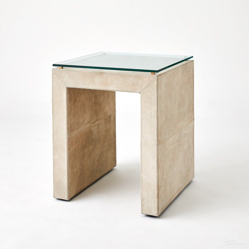 The appearance of Posh Parchment Suede Side Table In White designed by Global Views in the modern / contemporary interior design. This white piece of furniture  was selected by 1StopBedrooms from Posh Collection to add a touch of cosiness and style into your home. Sku: 993979. Material: Brass.