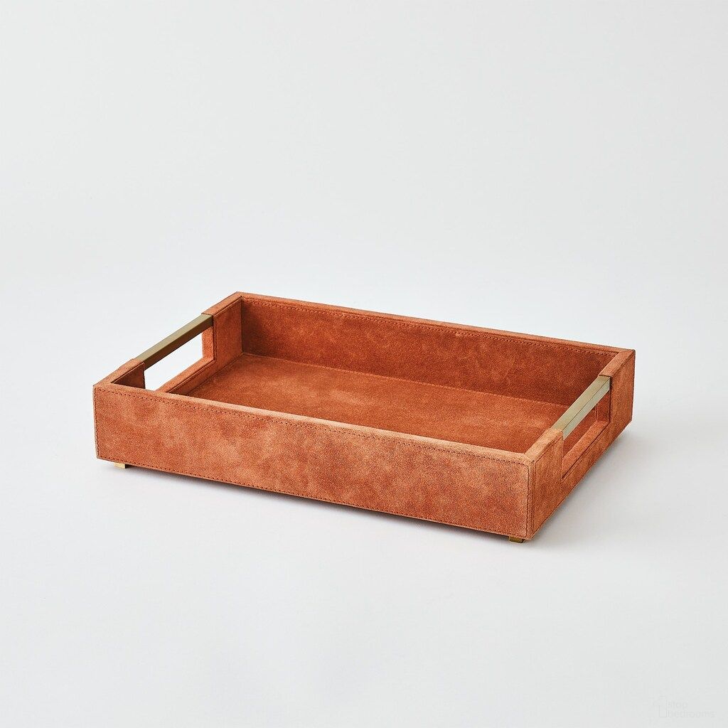 The appearance of Posh Small Rust Suede Tray In Brass designed by Global Views in the modern / contemporary interior design. This brass piece of furniture  was selected by 1StopBedrooms from Posh Collection to add a touch of cosiness and style into your home. Sku: 994061. Material: Brass.