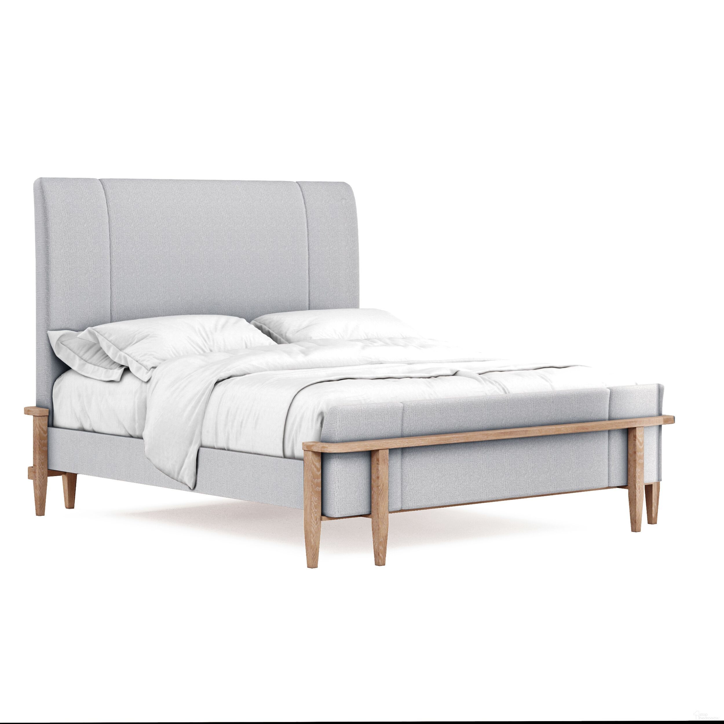Post King Upholstered Panel Bed In Light Brown