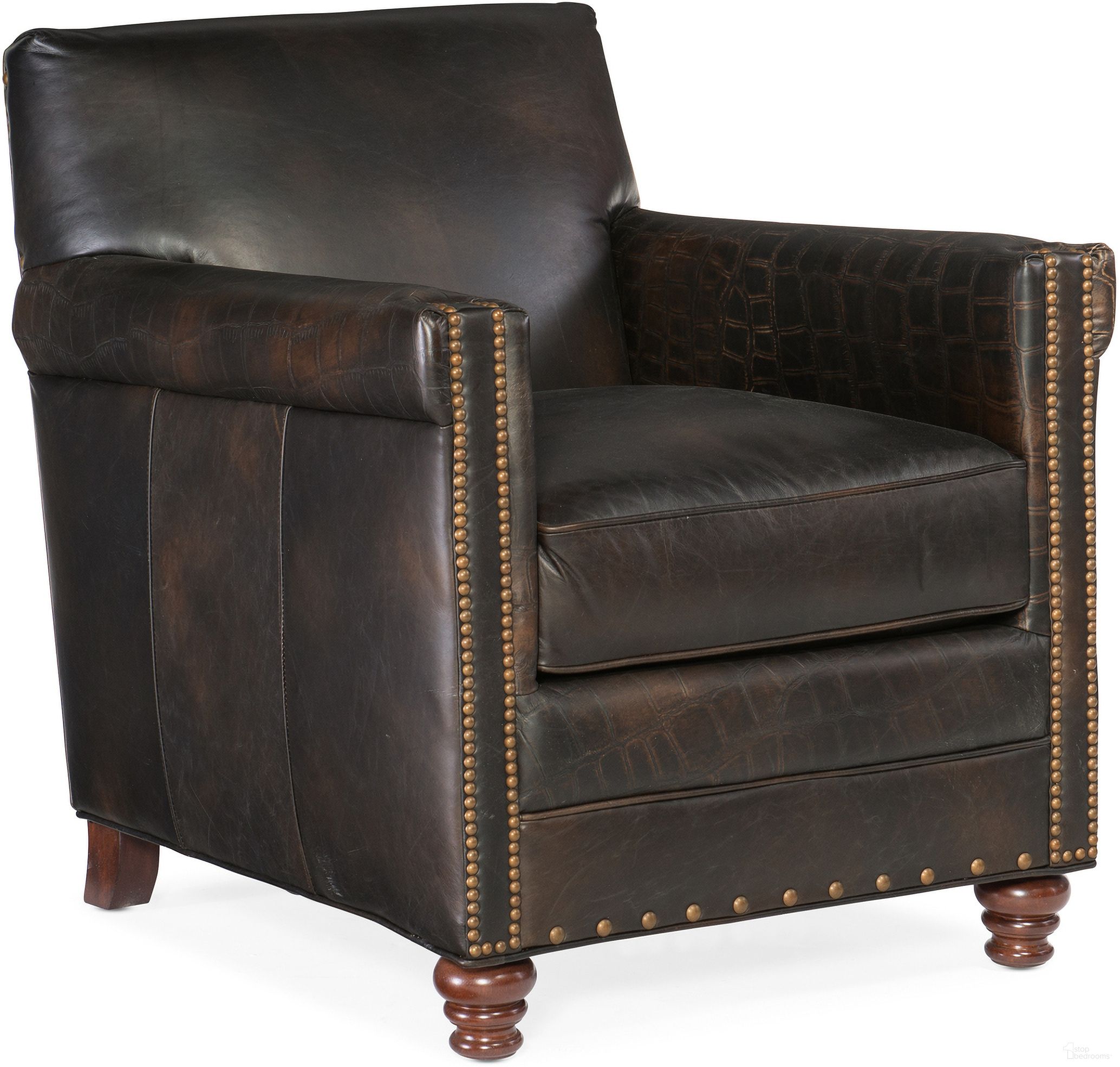 The appearance of CC Potter Brown Leather Club Chair designed by Hooker in the traditional interior design. This brown piece of furniture was selected by 1StopBedrooms from CC Collection to add a touch of cosiness and style into your home. Sku: CC719-01-089. Material: Leather.