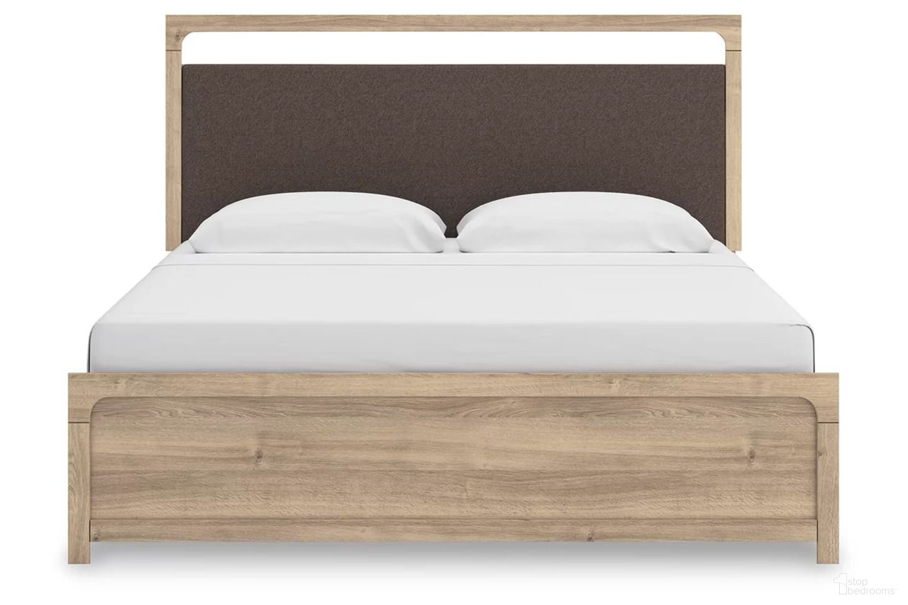 The appearance of Prandefort King Upholstered Panel Bed In Tan designed by Signature Design by Ashley in the transitional interior design. This tan piece of furniture was selected by 1StopBedrooms from Prandefort Collection to add a touch of cosiness and style into your home. Sku: NCB1360-56;NCB1360-58;NCB1360-97. Bed Type: Panel Bed. Bed Size: King.