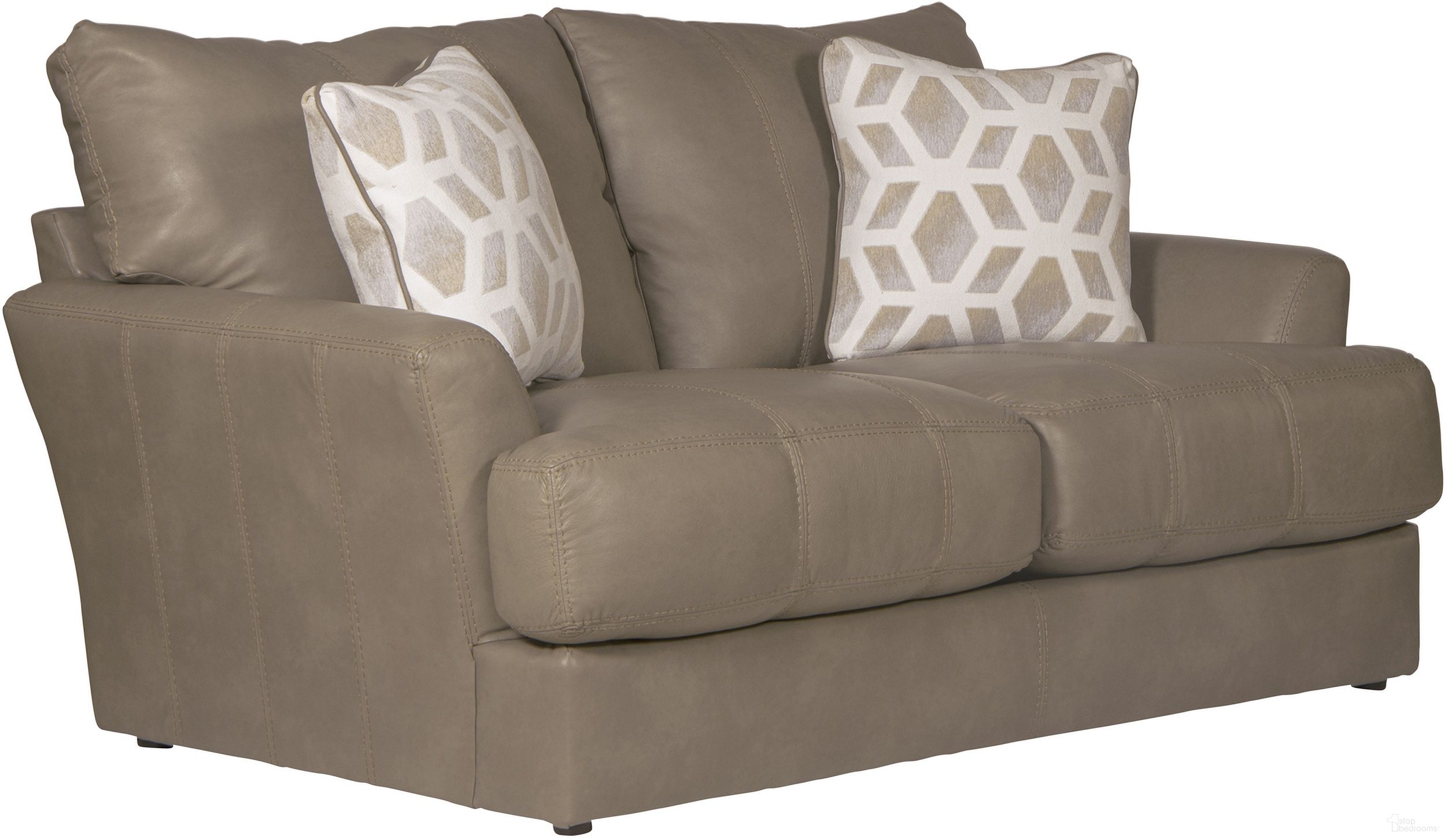 The appearance of Prato Top Grain Italian Leather Match Loveseat with Cuddler Cushions In Putty designed by Jackson in the traditional interior design. This putty piece of furniture was selected by 1StopBedrooms from Prato Collection to add a touch of cosiness and style into your home. Sku: 248202127356307356. Material: Leather.