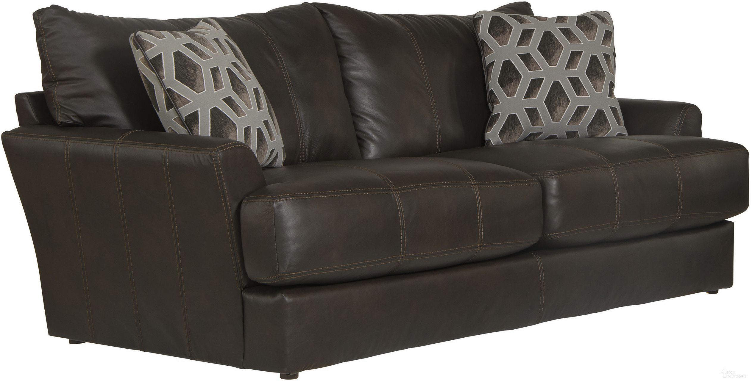 The appearance of Prato Top Grain Italian Leather Match Sofa with Cuddler Cushions In Chocolate designed by Jackson in the traditional interior design. This chocolate piece of furniture was selected by 1StopBedrooms from Prato Collection to add a touch of cosiness and style into your home. Sku: 248203127389307389. Material: Leather.