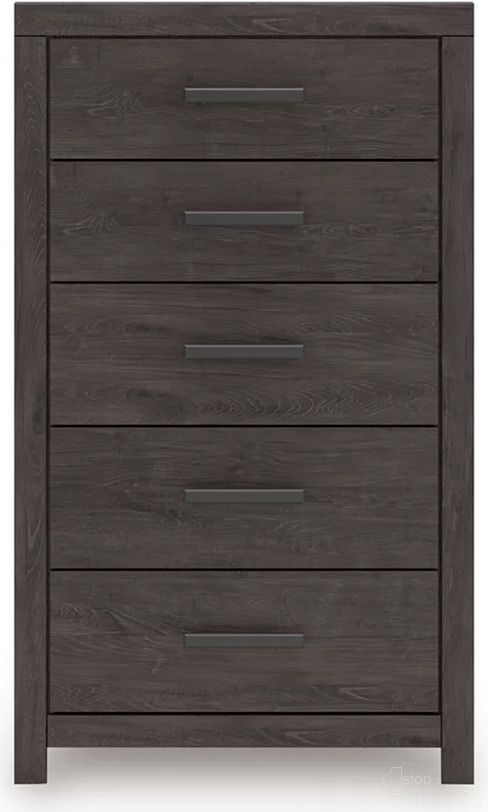 The appearance of Prendonea Chest of Drawers In Charcoal designed by Signature Design by Ashley in the transitional interior design. This charcoal piece of furniture  was selected by 1StopBedrooms from Prendonea Collection to add a touch of cosiness and style into your home. Sku: B3789-46. Material: Wood.