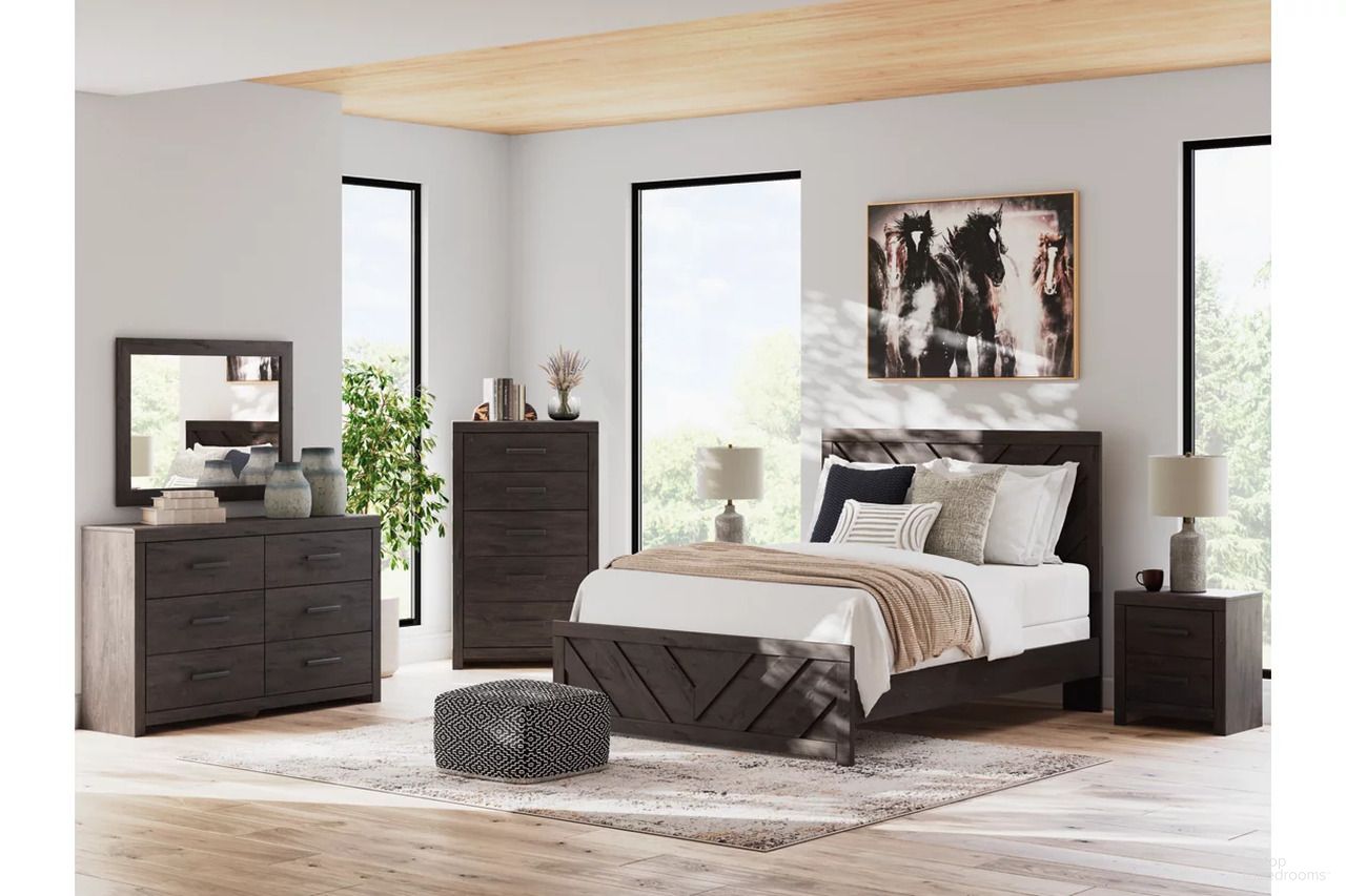 The appearance of Prendonea Panel Bedroom Set In Charcoal designed by Signature Design by Ashley in the transitional interior design. This charcoal piece of furniture was selected by 1StopBedrooms from Prendonea Collection to add a touch of cosiness and style into your home. Sku: B3789-71;B3789-96;B3789-92. Material: Wood. Bed Size: Queen.