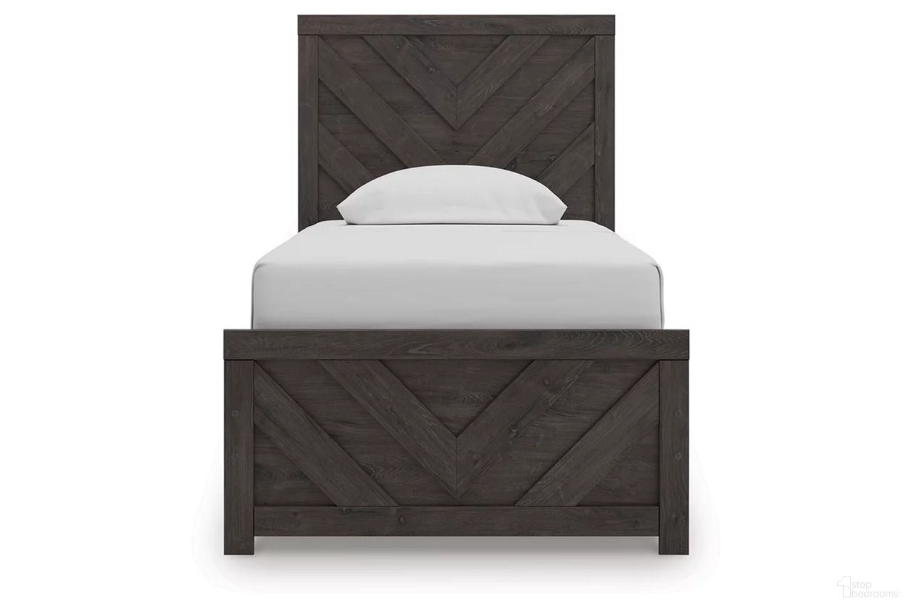 The appearance of Prendonea Twin Panel Bed In Charcoal designed by Signature Design by Ashley in the transitional interior design. This charcoal piece of furniture was selected by 1StopBedrooms from Prendonea Collection to add a touch of cosiness and style into your home. Sku: B3789-53;B3789-83. Bed Type: Panel Bed. Material: Wood. Bed Size: Twin.