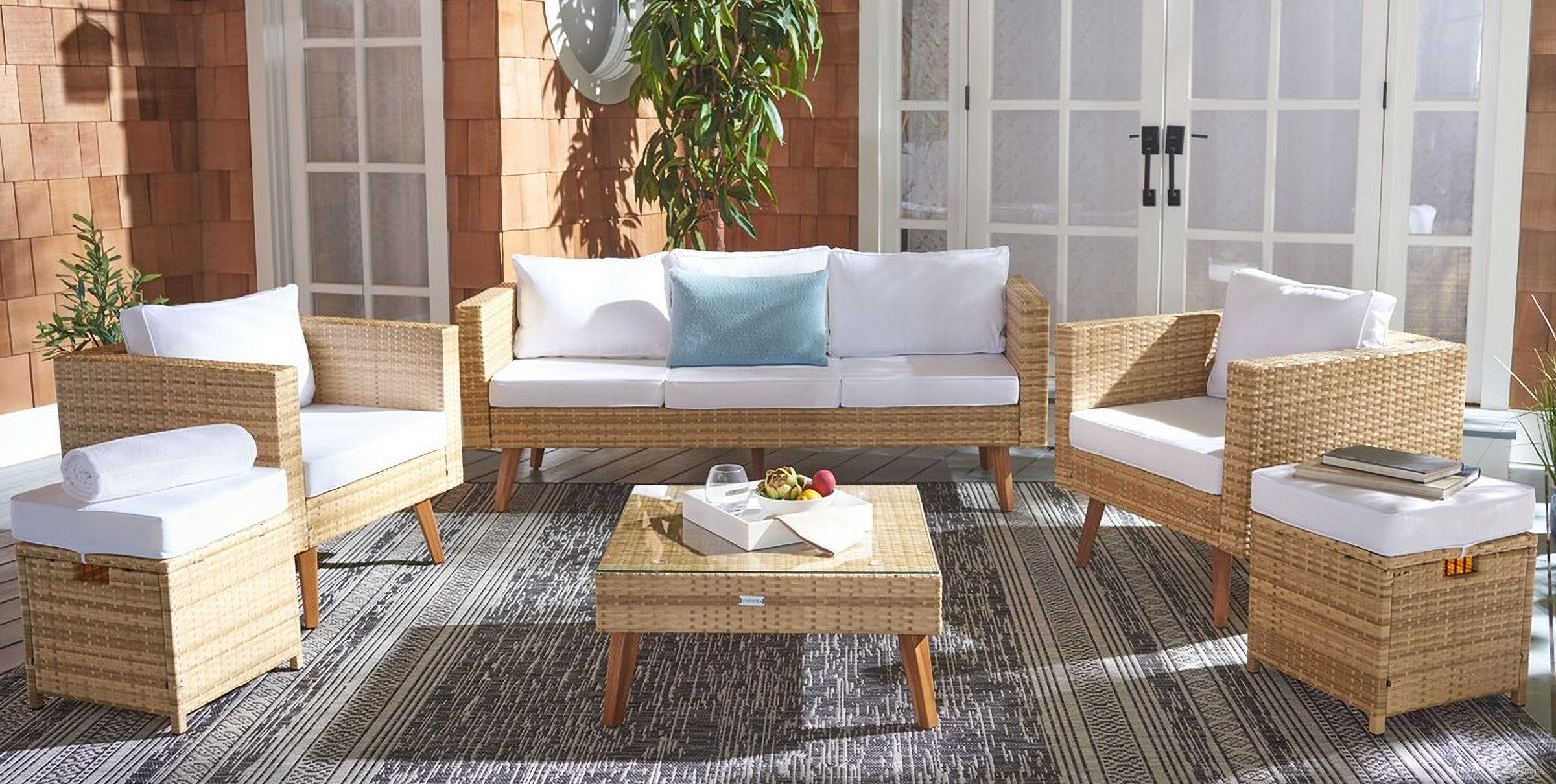 The appearance of Presla 6 Piece Living Set In White designed by Safavieh in the modern / contemporary interior design. This white piece of furniture was selected by 1StopBedrooms from Presla Collection to add a touch of cosiness and style into your home. Sku: PAT7715D-3BX. Material: Steel.