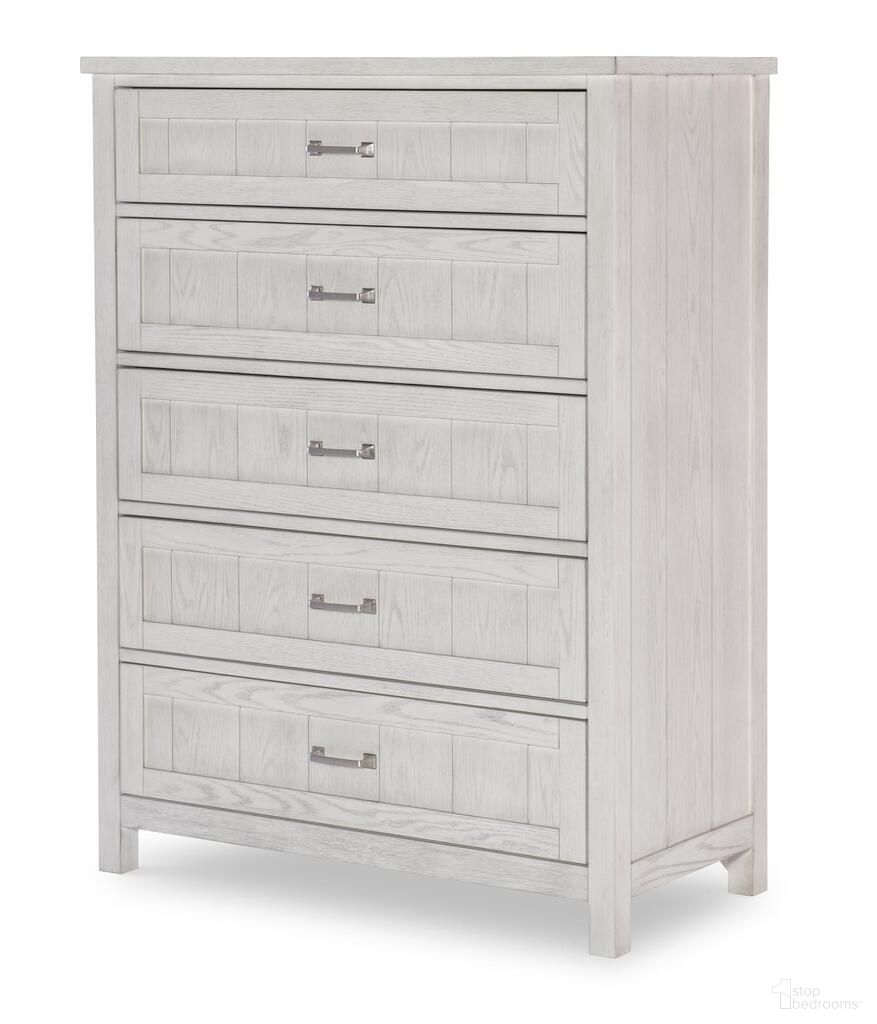 The appearance of Preston 5 Drawer Chest In Bleached Linen designed by Legacy Classic in the transitional interior design. This bleached linen piece of furniture  was selected by 1StopBedrooms from Preston Collection to add a touch of cosiness and style into your home. Sku: 3861-2200. Material: Oak Veneer.