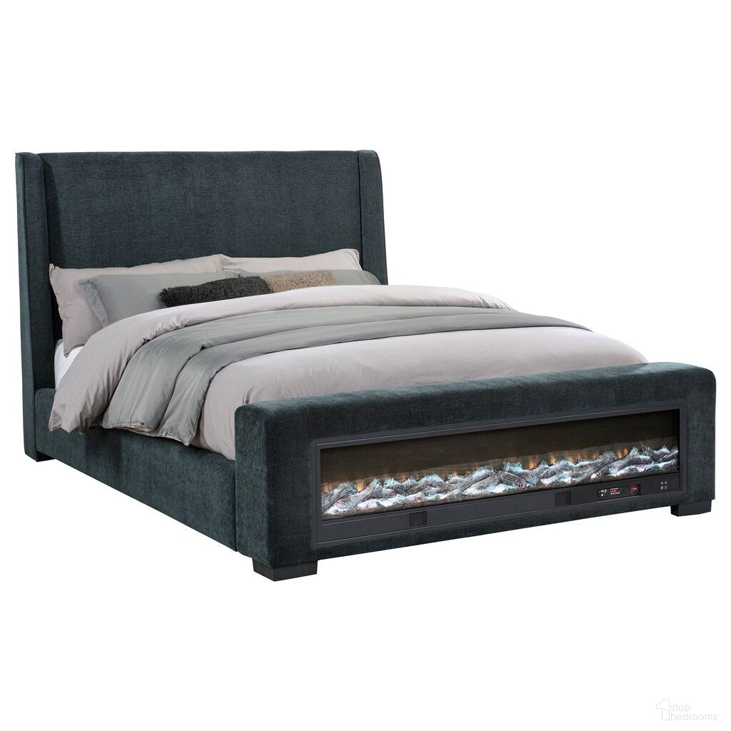 Preston Upholstered Queen Audio Flame Visualizer Bed In Dark Blue