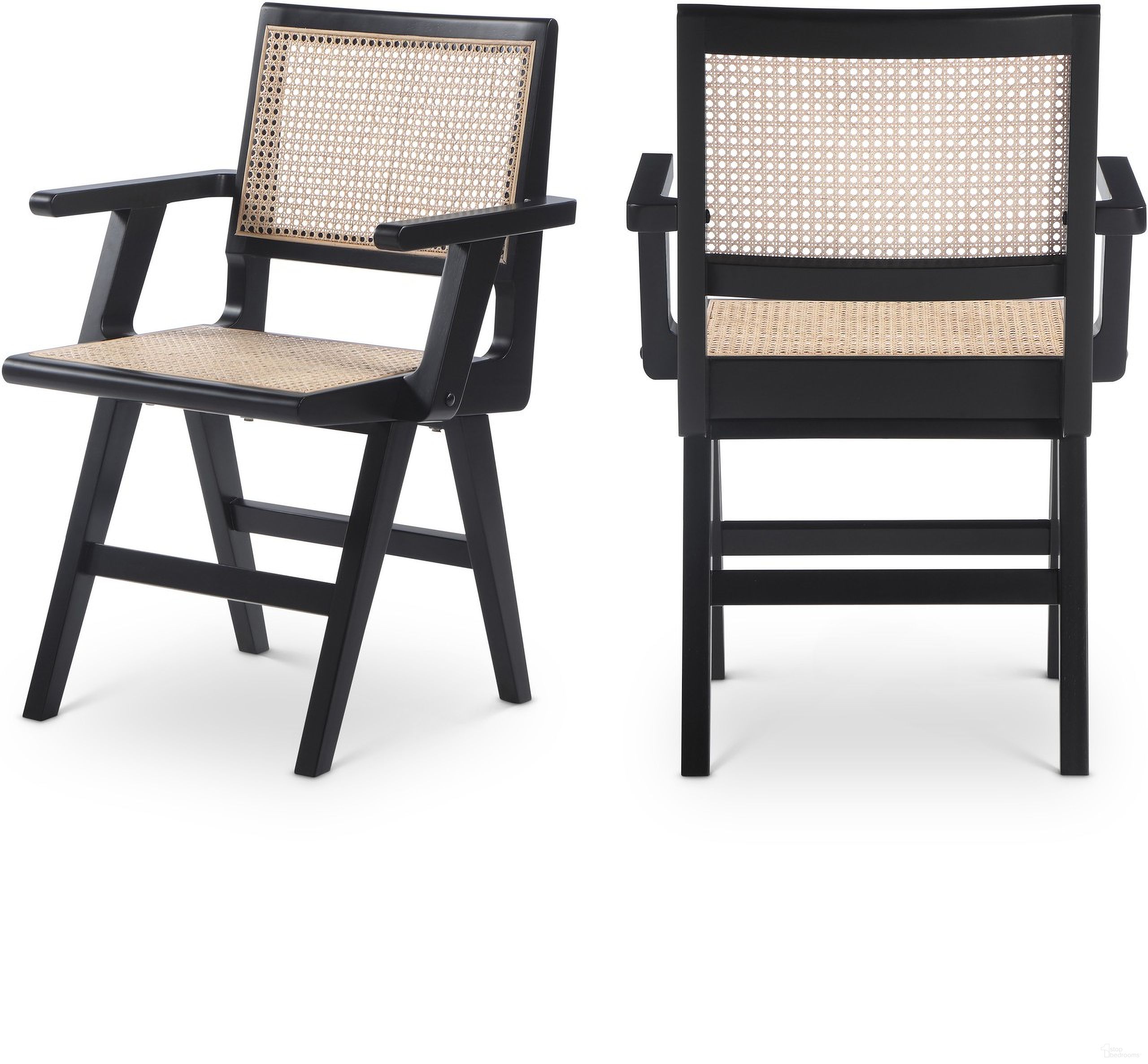 The appearance of Preston Wood Dining Arm Chair Set of 2 In Black designed by Meridian in the transitional interior design. This black piece of furniture was selected by 1StopBedrooms from Preston Collection to add a touch of cosiness and style into your home. Sku: 588Black-AC. Material: Rubberwood. Chair Type: Arm Chair.