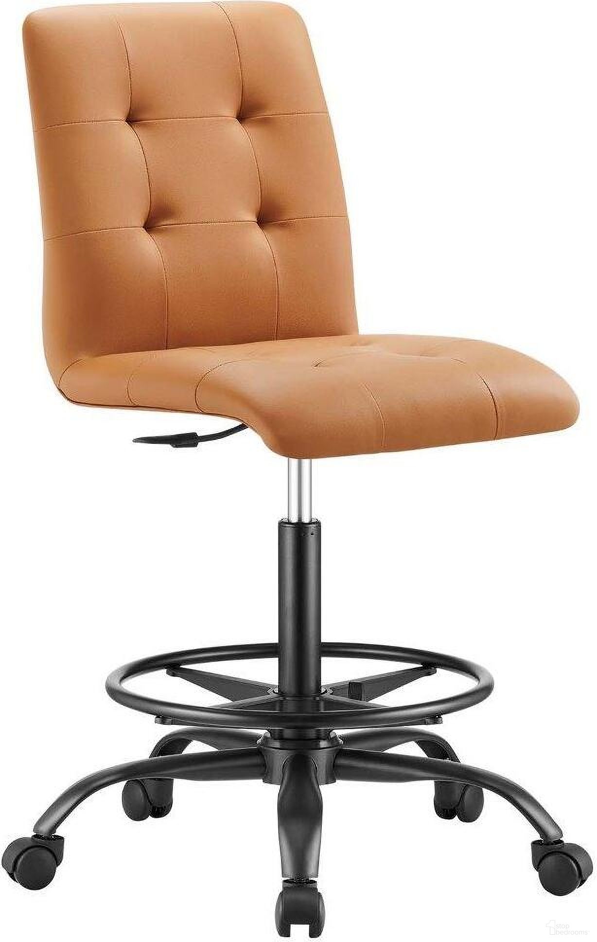 Prim Armless Vegan Leather Drafting Chair In Black Tan