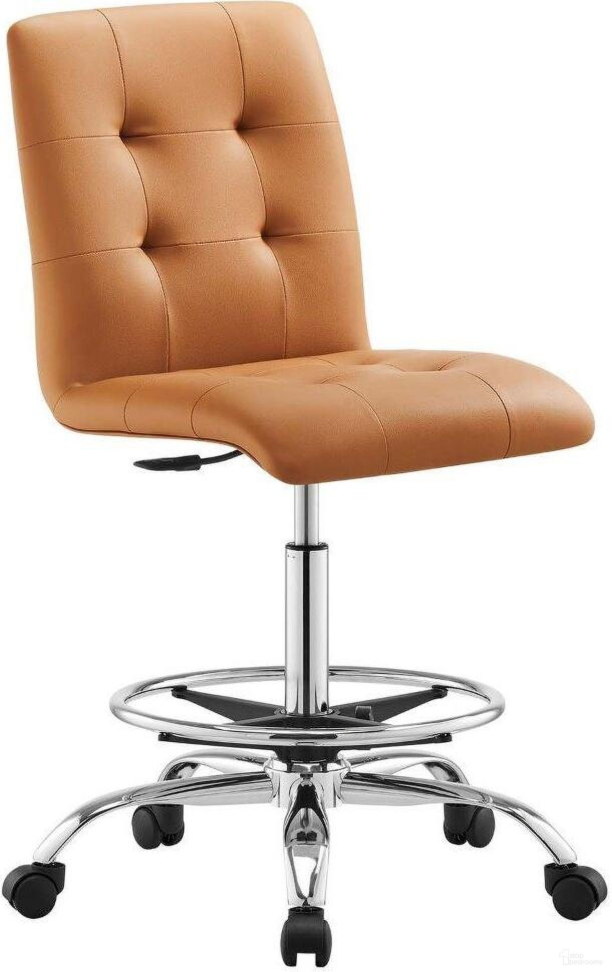 Prim Armless Vegan Leather Drafting Chair In Silver Tan