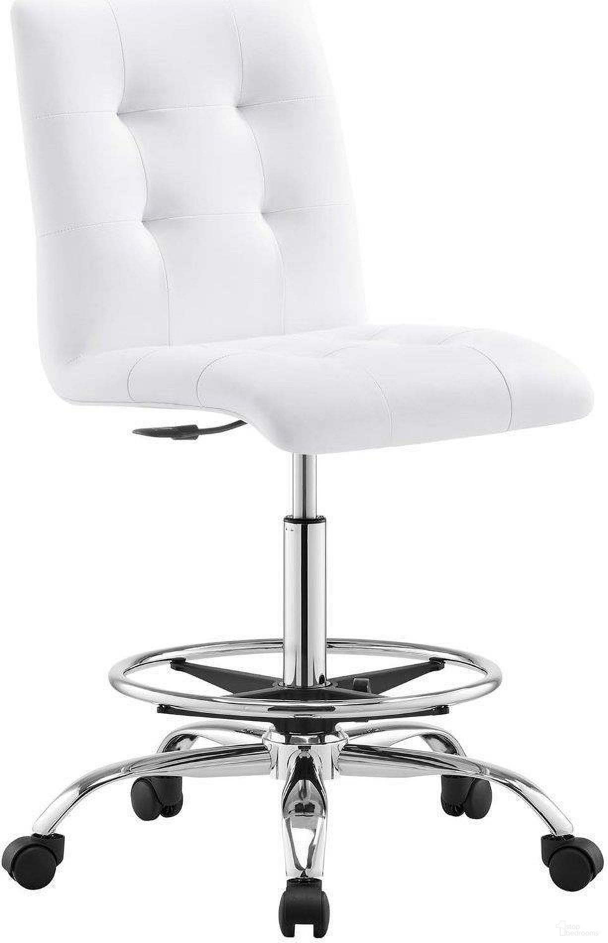 Prim Armless Vegan Leather Drafting Chair In Silver White