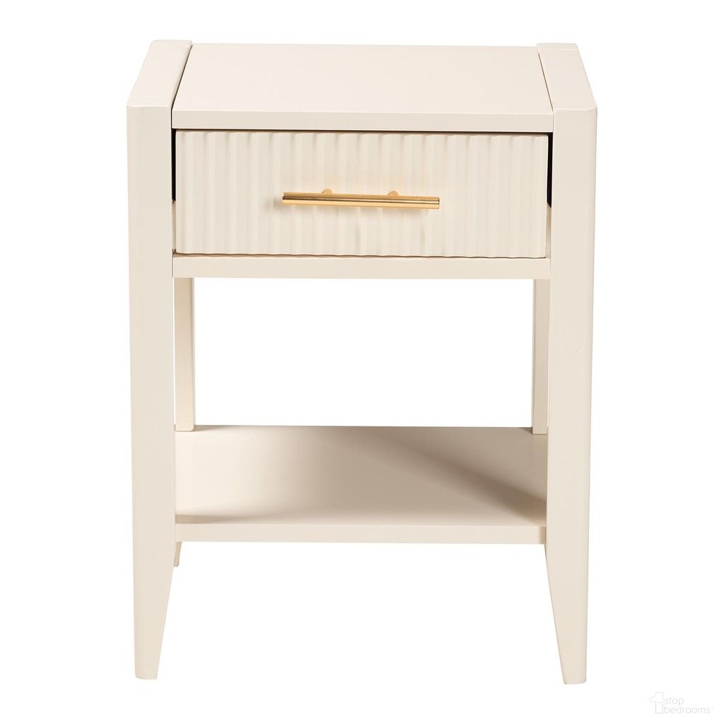 Primrose Fluted Wood 1-Drawer Nightstand In Ivory