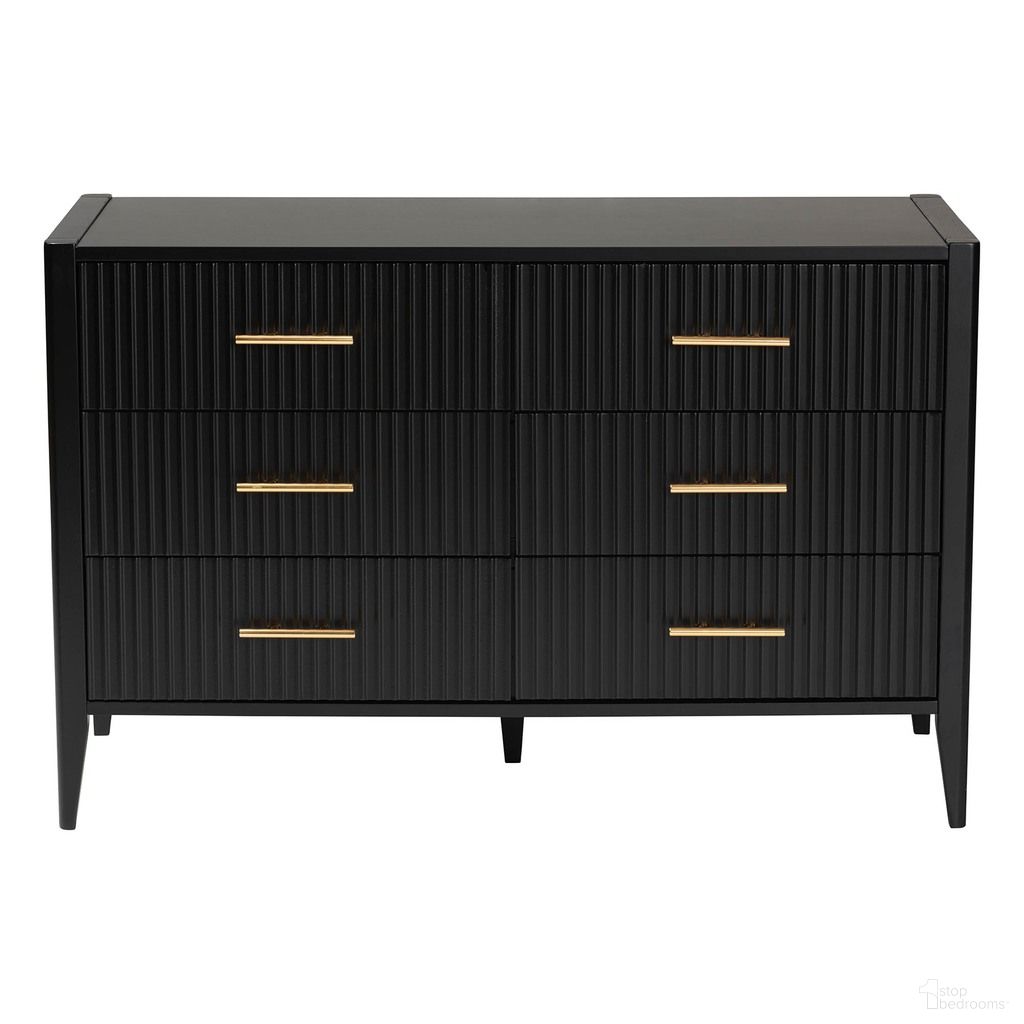 The appearance of Primrose Fluted Wood 6-Drawer Dresser In Black designed by Baxton Studio in the transitional interior design. This black piece of furniture was selected by 1StopBedrooms from Primrose Collection to add a touch of cosiness and style into your home. Sku: SW8000-66D6D-6DW-Black-Dresser. Material: Rubberwood.