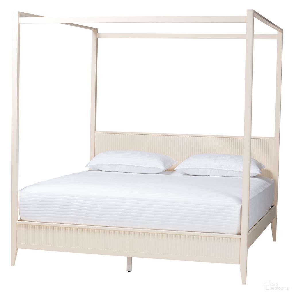 The appearance of Primrose Fluted Wood King Size Canopy Bed In Ivory designed by Baxton Studio in the transitional interior design. This ivory piece of furniture was selected by 1StopBedrooms from Primrose Collection to add a touch of cosiness and style into your home. Sku: SW8609-Ivory-Canopy King. Bed Type: Canopy Bed. Bed Size: King. Material: Rubberwood.