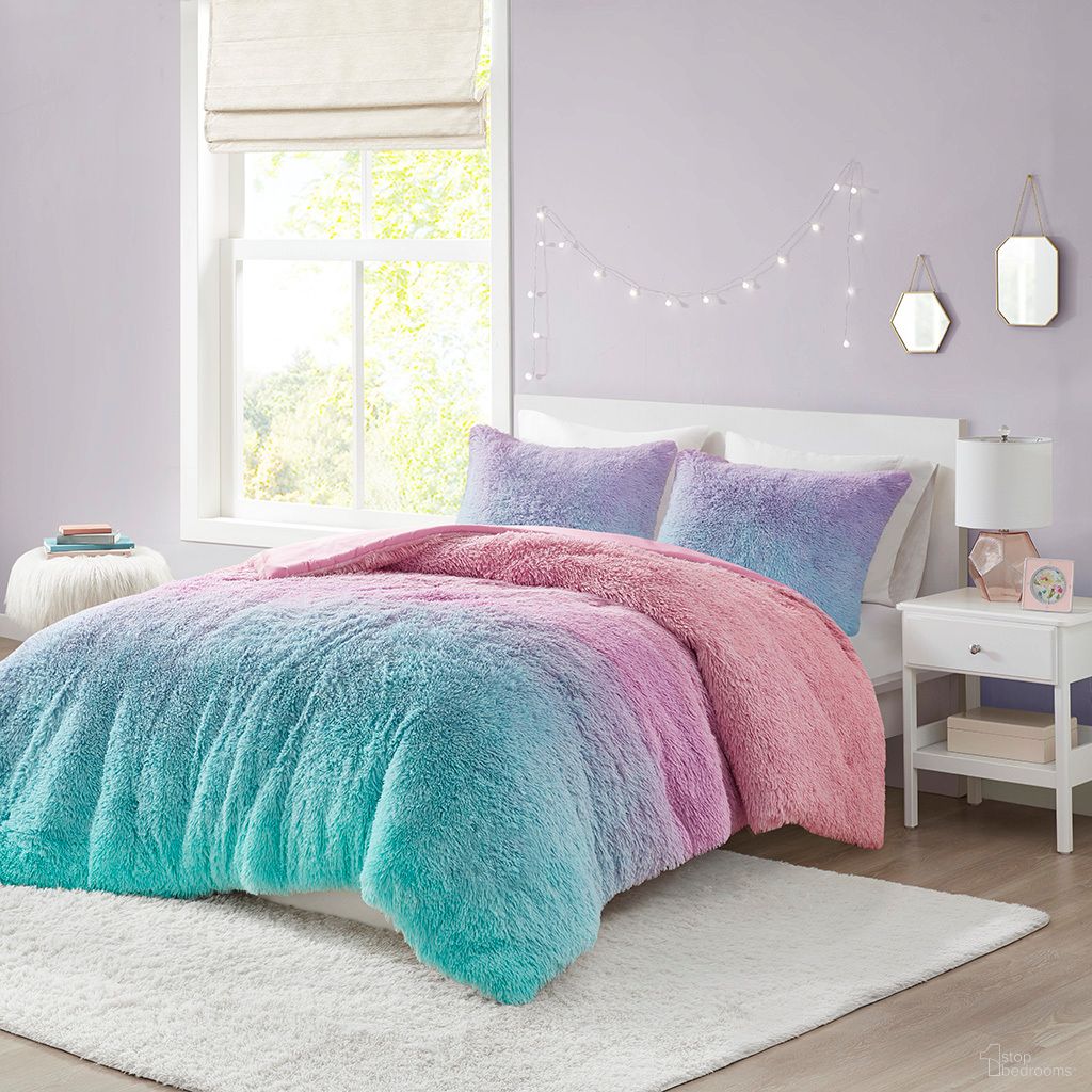 The appearance of Primrose Ombre Shaggy Faux Fur 3 Piece Full/Queen Comforter Set In Purple Multi designed by Olliix in the modern / contemporary interior design. This purple multi piece of furniture  was selected by 1StopBedrooms from Primrose Collection to add a touch of cosiness and style into your home. Sku: MZ10-0643. Material: Polyester. Bed Size: Full.