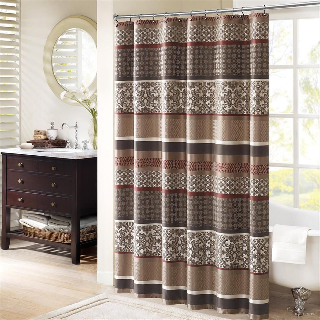 The appearance of Princeton Jacquard Shower Curtain In Red designed by Olliix in the traditional interior design. This red piece of furniture  was selected by 1StopBedrooms from Princeton Collection to add a touch of cosiness and style into your home. Sku: MP70-3040. Material: Polyester.
