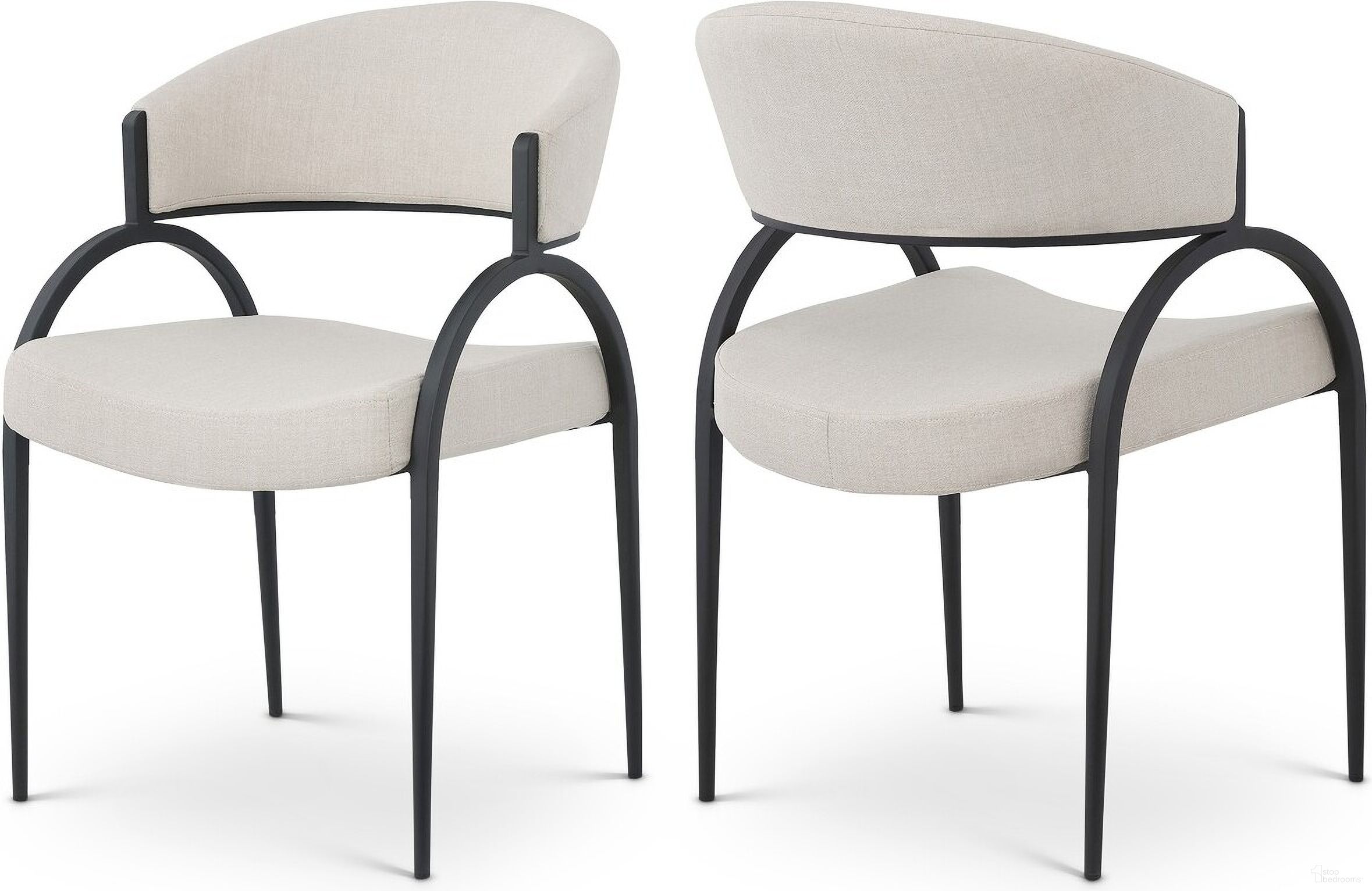 The appearance of Privet Linen Textured Fabric Dining Chair Set of 2 In Beige and Matte Black designed by Meridian in the modern / contemporary interior design. This beige piece of furniture was selected by 1StopBedrooms from Privet Collection to add a touch of cosiness and style into your home. Sku: 931Beige-C. Material: Iron. Chair Type: Side Chair.