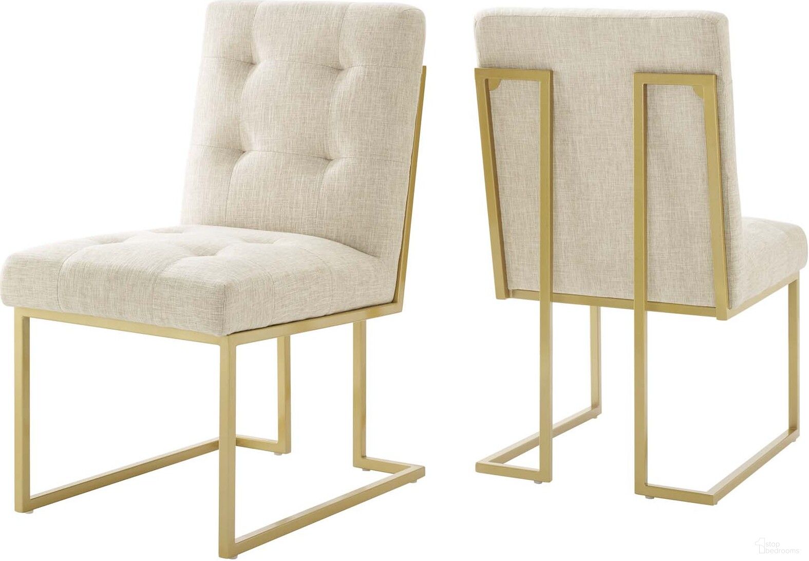 Privy Gold Beige Stainless Steel Upholstered Fabric Dining Accent Chair Set of 2