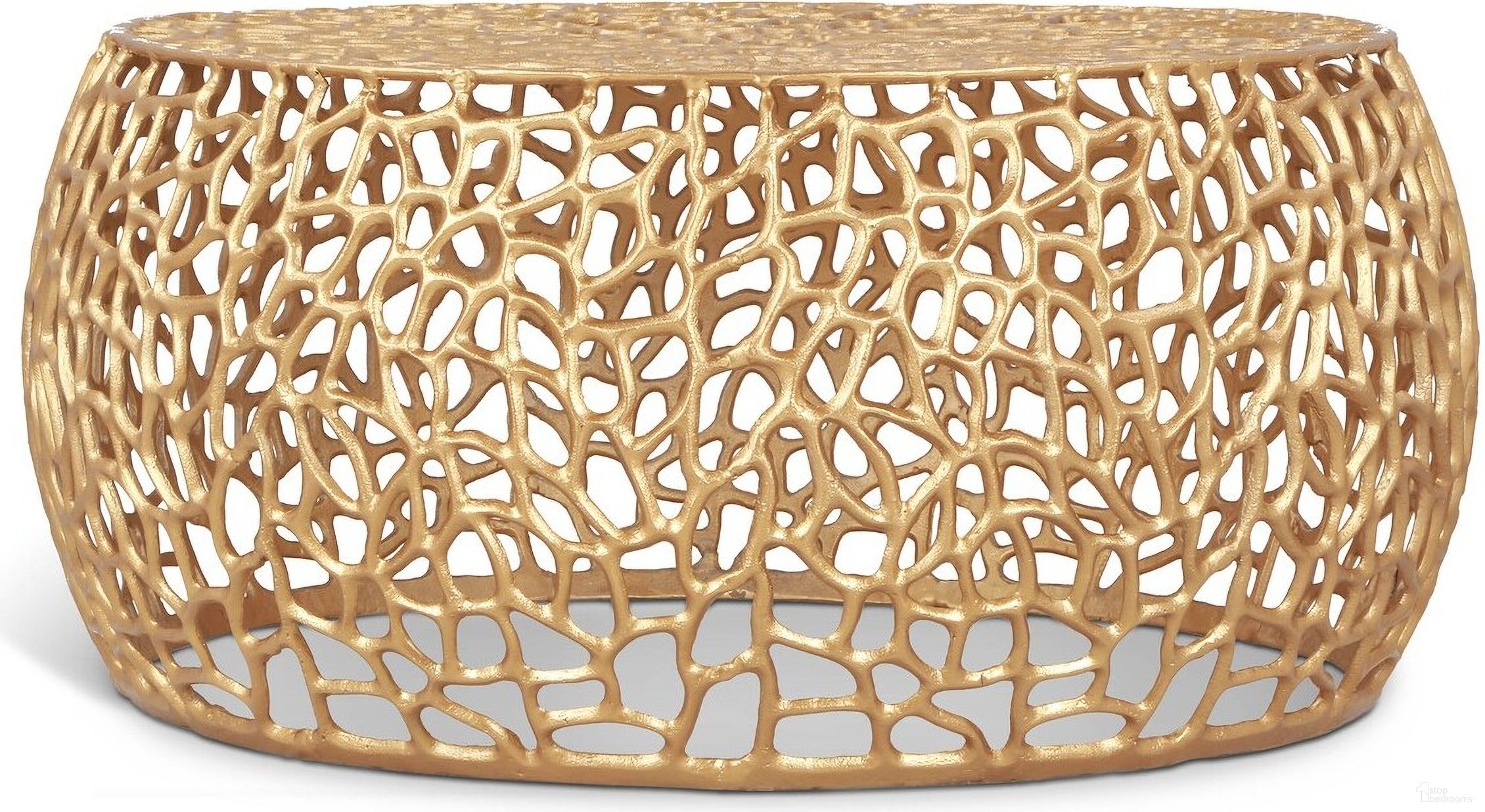 The appearance of Priya Coffee Table In Gold designed by Meridian in the modern / contemporary interior design. This gold piece of furniture  was selected by 1StopBedrooms from Priya Collection to add a touch of cosiness and style into your home. Sku: 224Gold-C. Material: Aluminum.