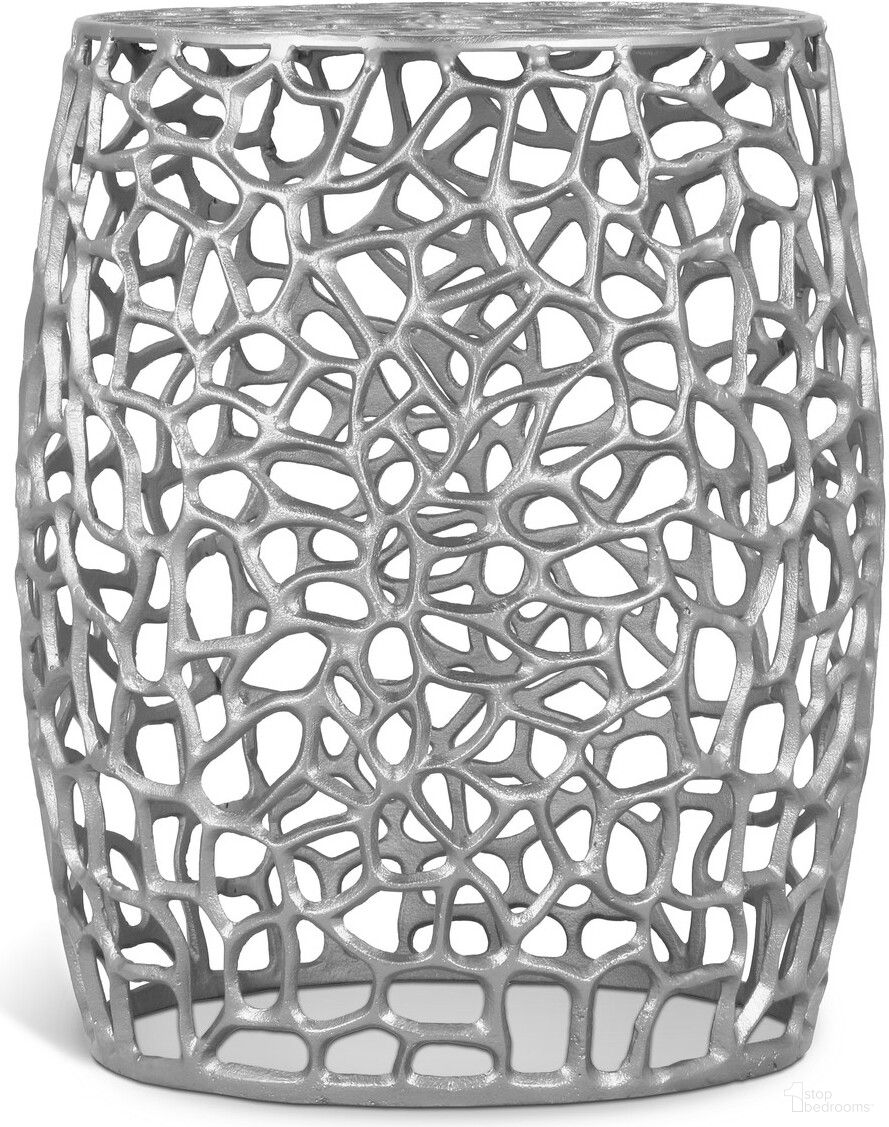 The appearance of Priya End Table In Silver designed by Meridian in the modern / contemporary interior design. This silver piece of furniture  was selected by 1StopBedrooms from Priya Collection to add a touch of cosiness and style into your home. Sku: 224Silver-E. Material: Aluminum.