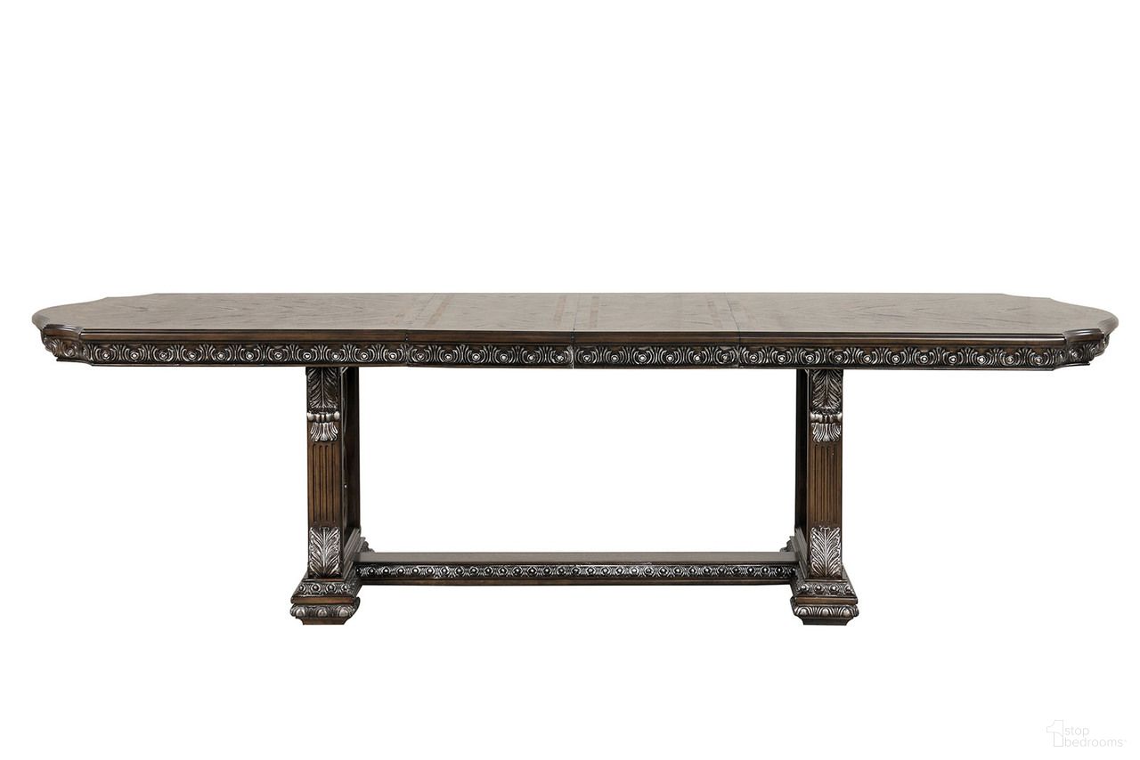 The appearance of Promenade Dining Table In Dark Brown designed by Furniture of America in the traditional interior design. This dark brown piece of furniture was selected by 1StopBedrooms from Promenade Collection to add a touch of cosiness and style into your home. Sku: FM31002DB-T-1;FM31002DB-T-2. Table Base Style: Trestle. Table Top Shape: Rectangular. Size: 44" x 112". Material: Solid Rubberwood.