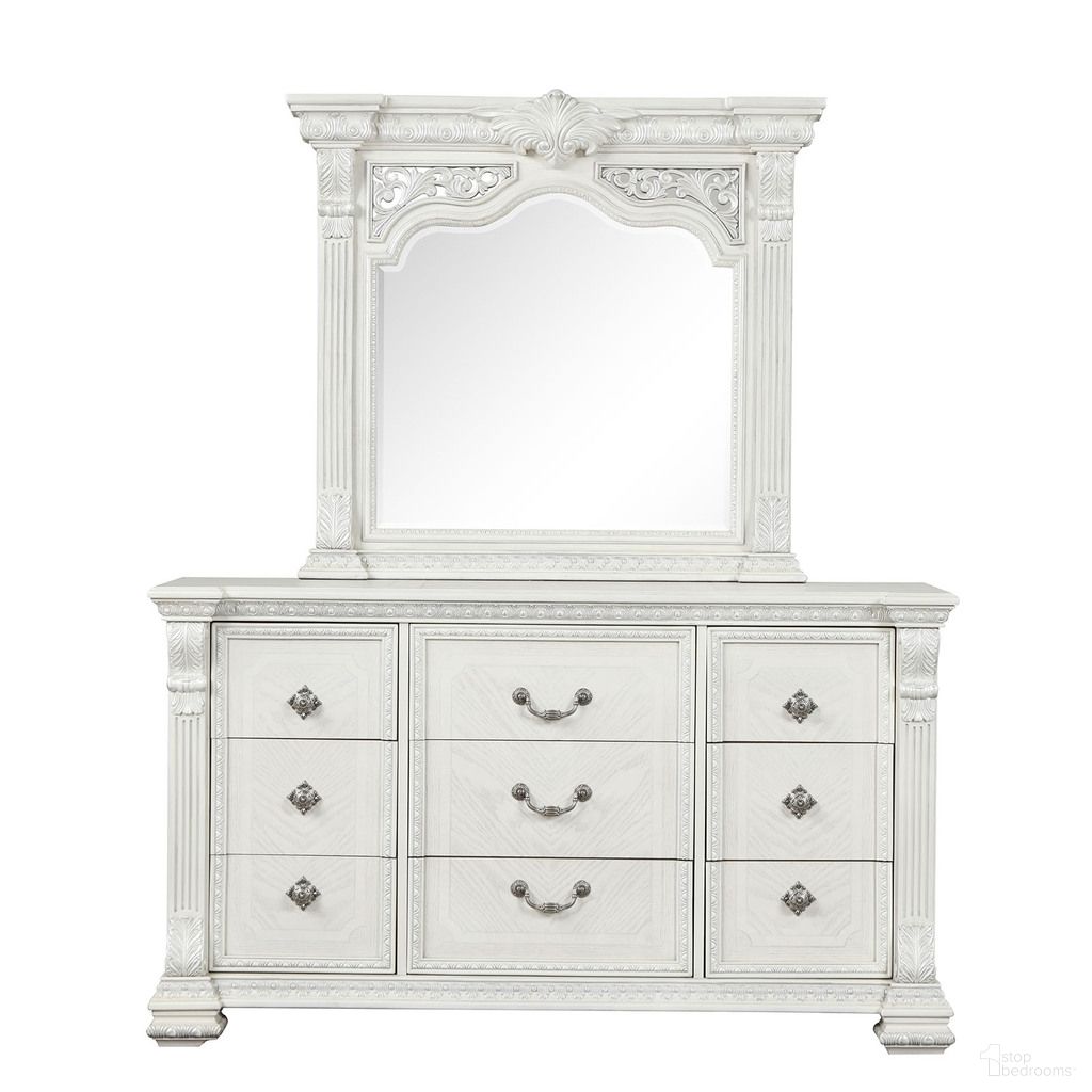 The appearance of Promenade Dresser with Jewelry Box In Wire Brushed White designed by Furniture of America in the traditional interior design. This brushed white piece of furniture  was selected by 1StopBedrooms from Promenade Collection to add a touch of cosiness and style into your home. Sku: FM70001WH-D. Material: Pine Wood.