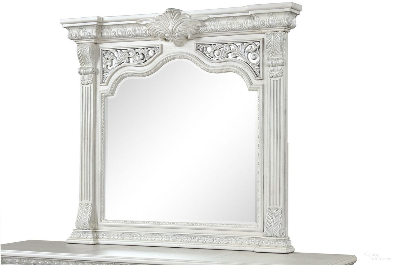 The appearance of Promenade Mirror In Wire Brushed White designed by Furniture of America in the traditional interior design. This brushed white piece of furniture was selected by 1StopBedrooms from Promenade Collection to add a touch of cosiness and style into your home. Sku: FM70001WH-M. Material: Pine Wood.