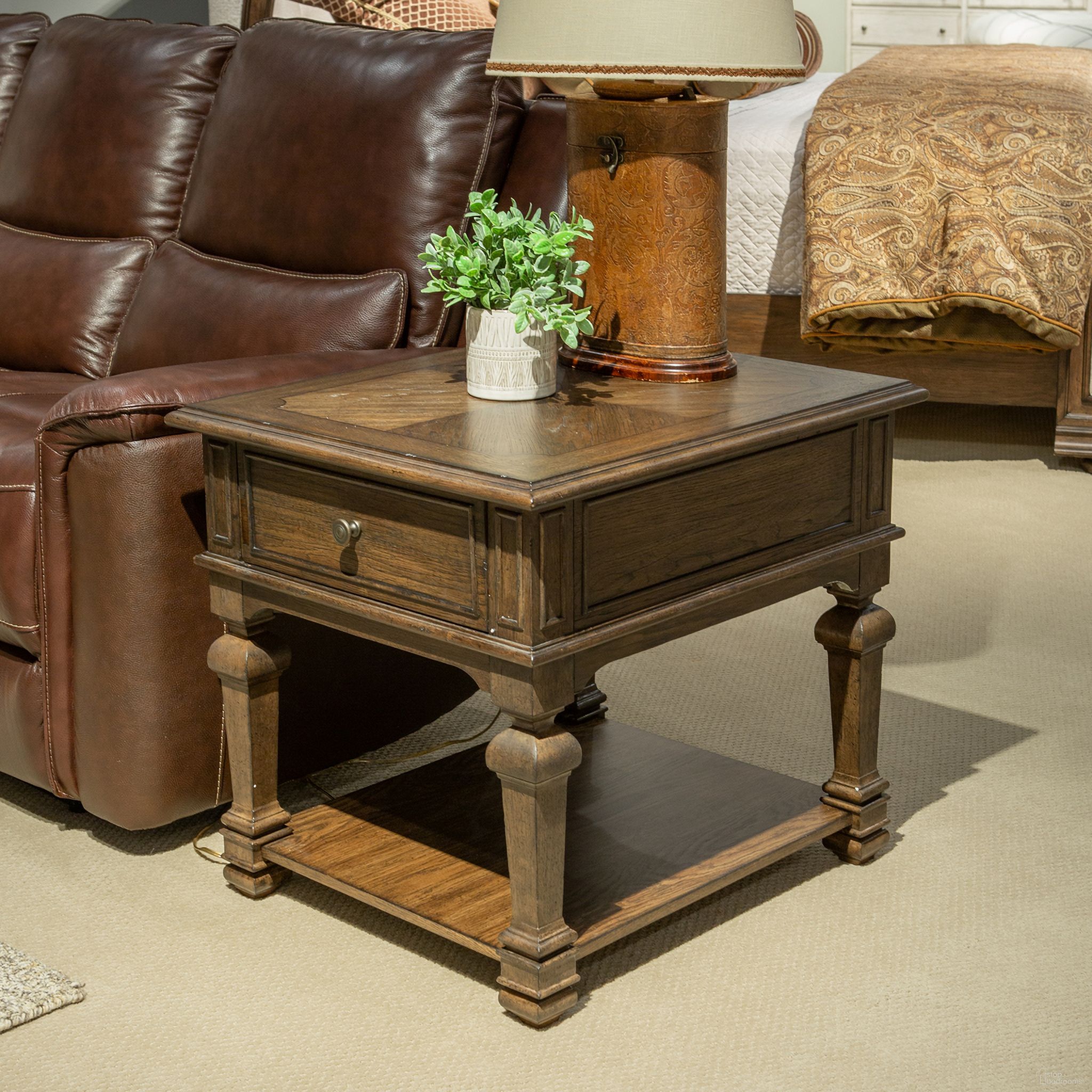 The appearance of Provence Park Drawer End Table In Chateau designed by Liberty in the traditional interior design. This chateau piece of furniture was selected by 1StopBedrooms from Provence Park Collection to add a touch of cosiness and style into your home. Sku: 765-OT1020. Material: Solid Rubberwood.