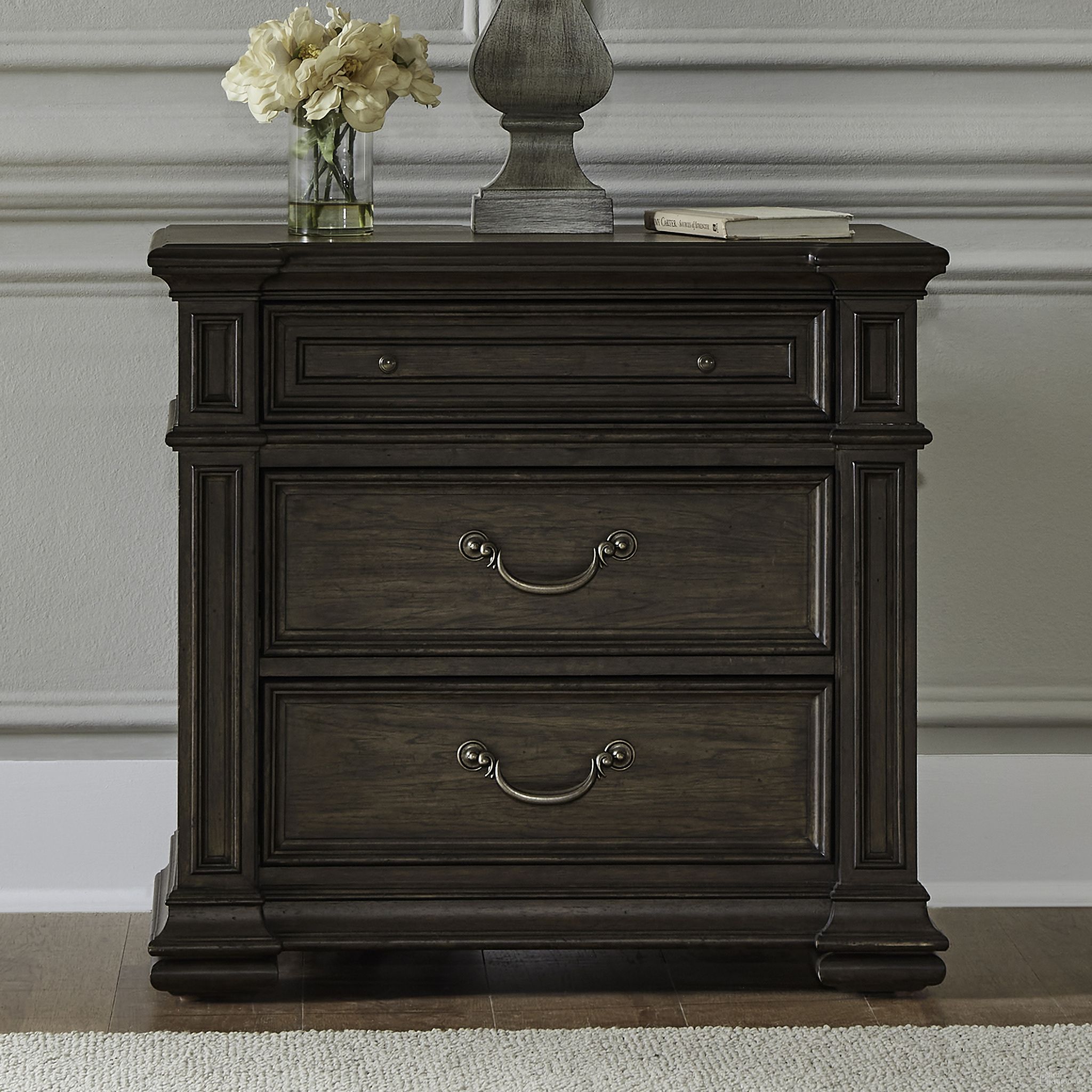 The appearance of Provence Park Nightstand with Charging Station In Chateau designed by Liberty in the traditional interior design. This chateau piece of furniture  was selected by 1StopBedrooms from Provence Park Collection to add a touch of cosiness and style into your home. Sku: 765-BR61. Material: Solid Rubberwood.