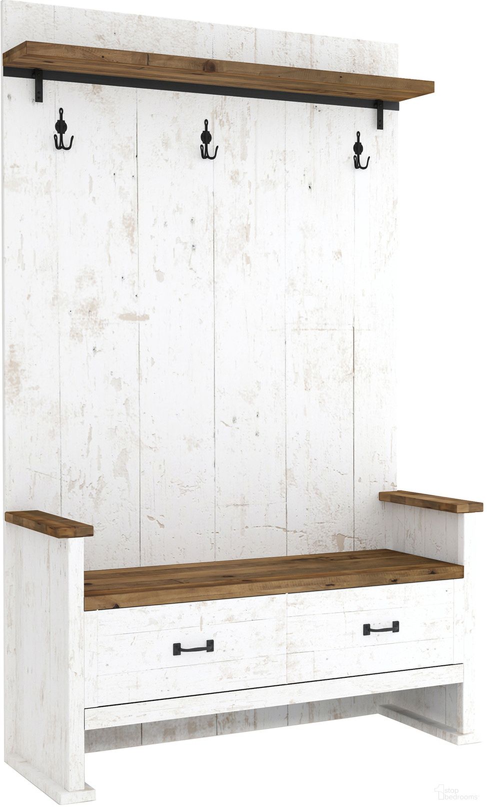 The appearance of Provence White and Brown Hall Bench 2 Drawer designed by LH Imports in the country / farmhouse interior design. This white and brown piece of furniture was selected by 1StopBedrooms from Provence Collection to add a touch of cosiness and style into your home. Sku: PVN015S. Material: Pine.