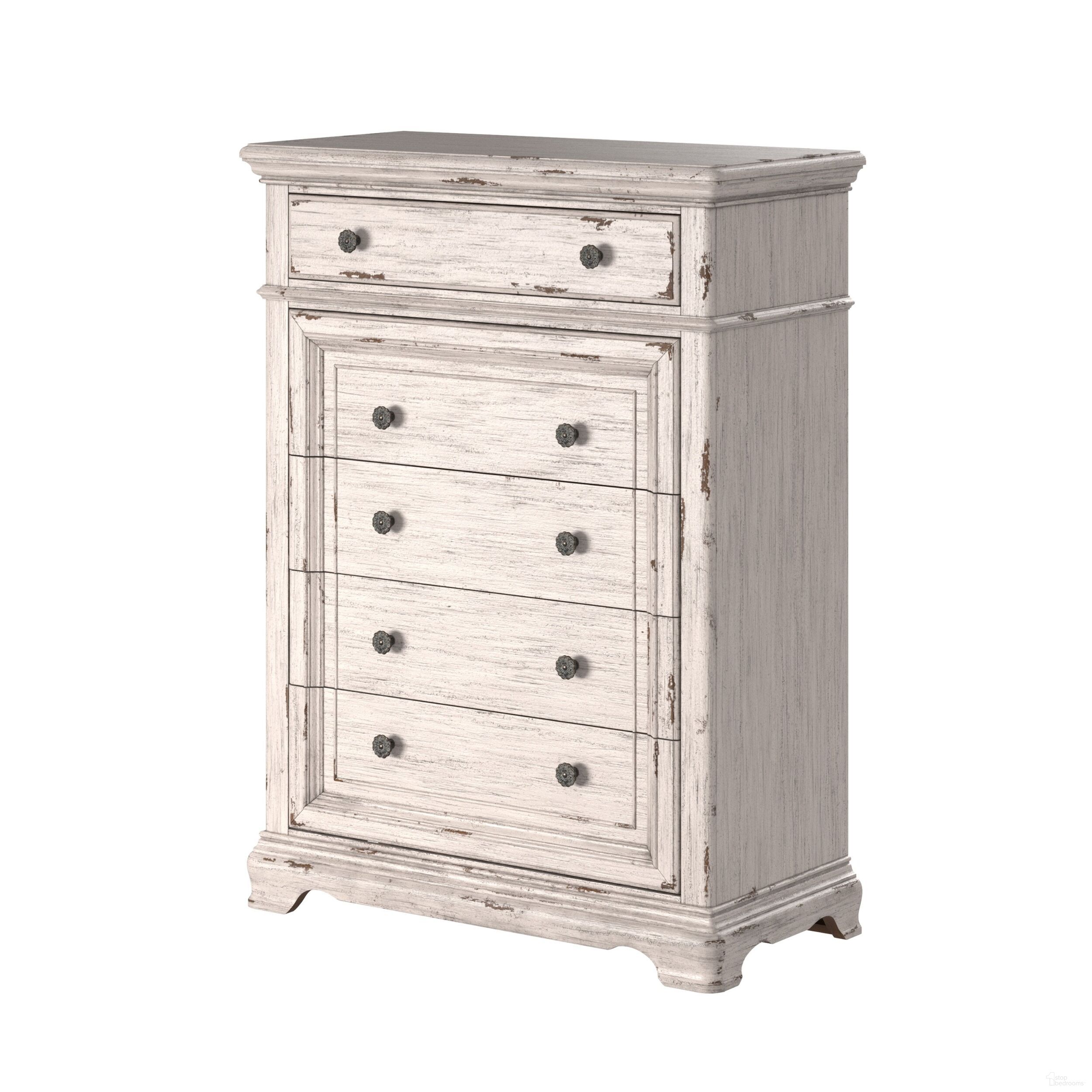 The appearance of Providence Antique White 5 Drawer Chest designed by American Woodcrafters in the modern / contemporary interior design. This white piece of furniture  was selected by 1StopBedrooms from Providence Collection to add a touch of cosiness and style into your home. Sku: 1910-150. Material: Wood.
